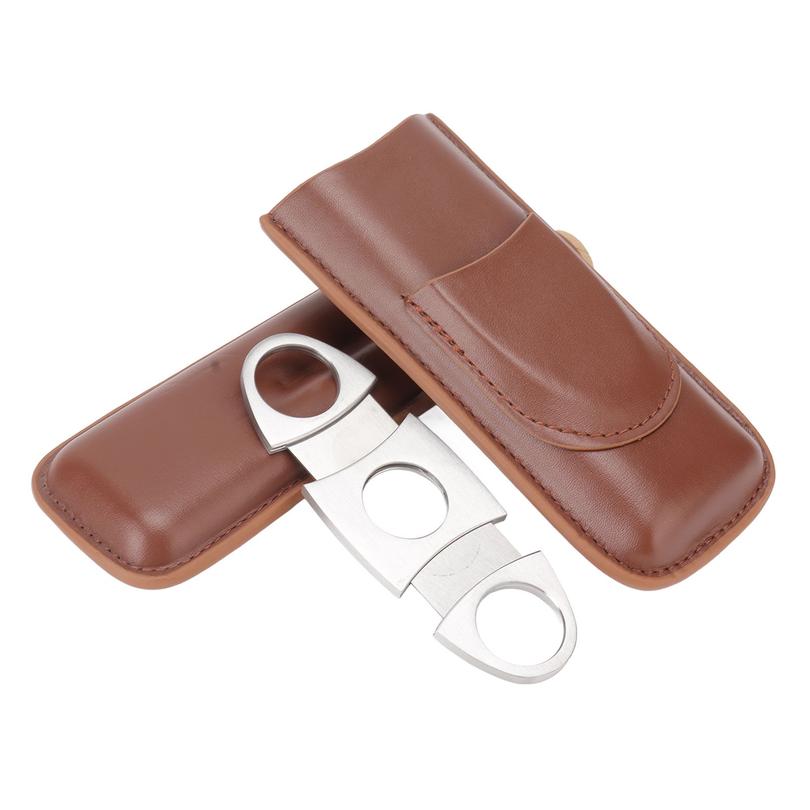 Travel Cigar Case Leather Portable with Cigar Clipper Cigar Holder for 2 Cigars Business Office - Image 3