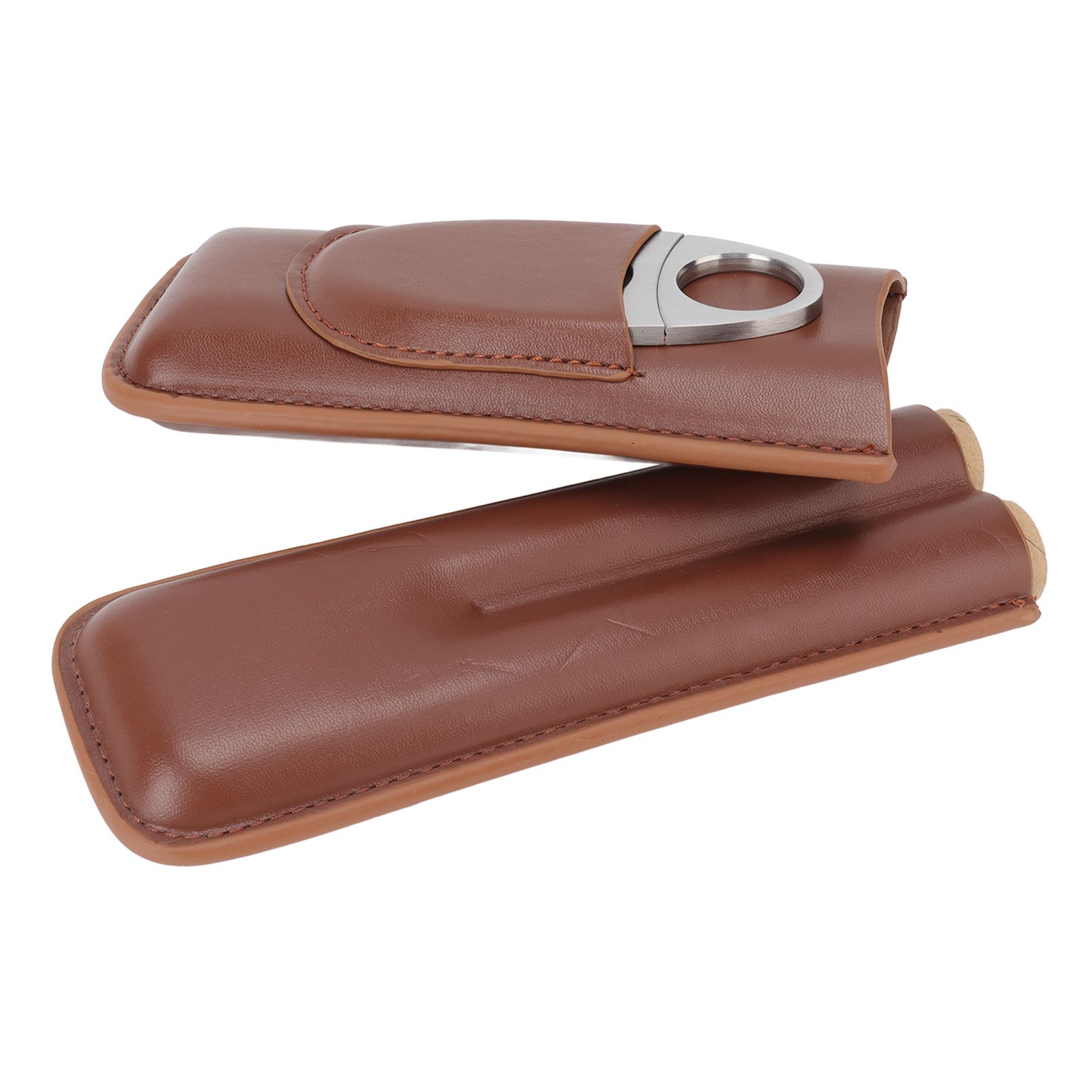 Travel Cigar Case Leather Portable with Cigar Clipper Cigar Holder for 2 Cigars Business Office - Image 5