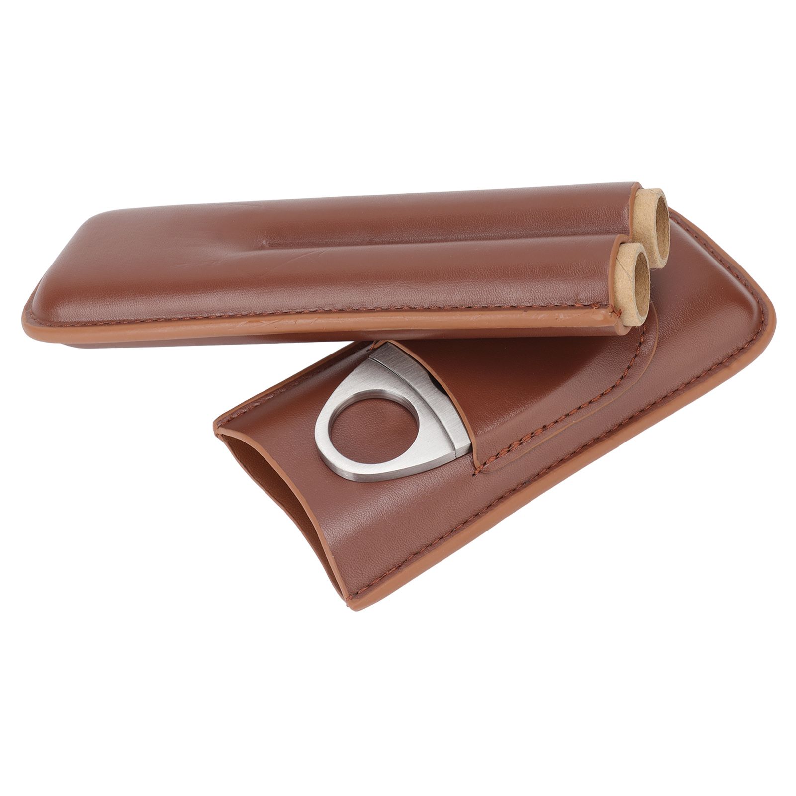 Travel Cigar Case Leather Portable with Cigar Clipper Cigar Holder for 2 Cigars Business Office - Image 6