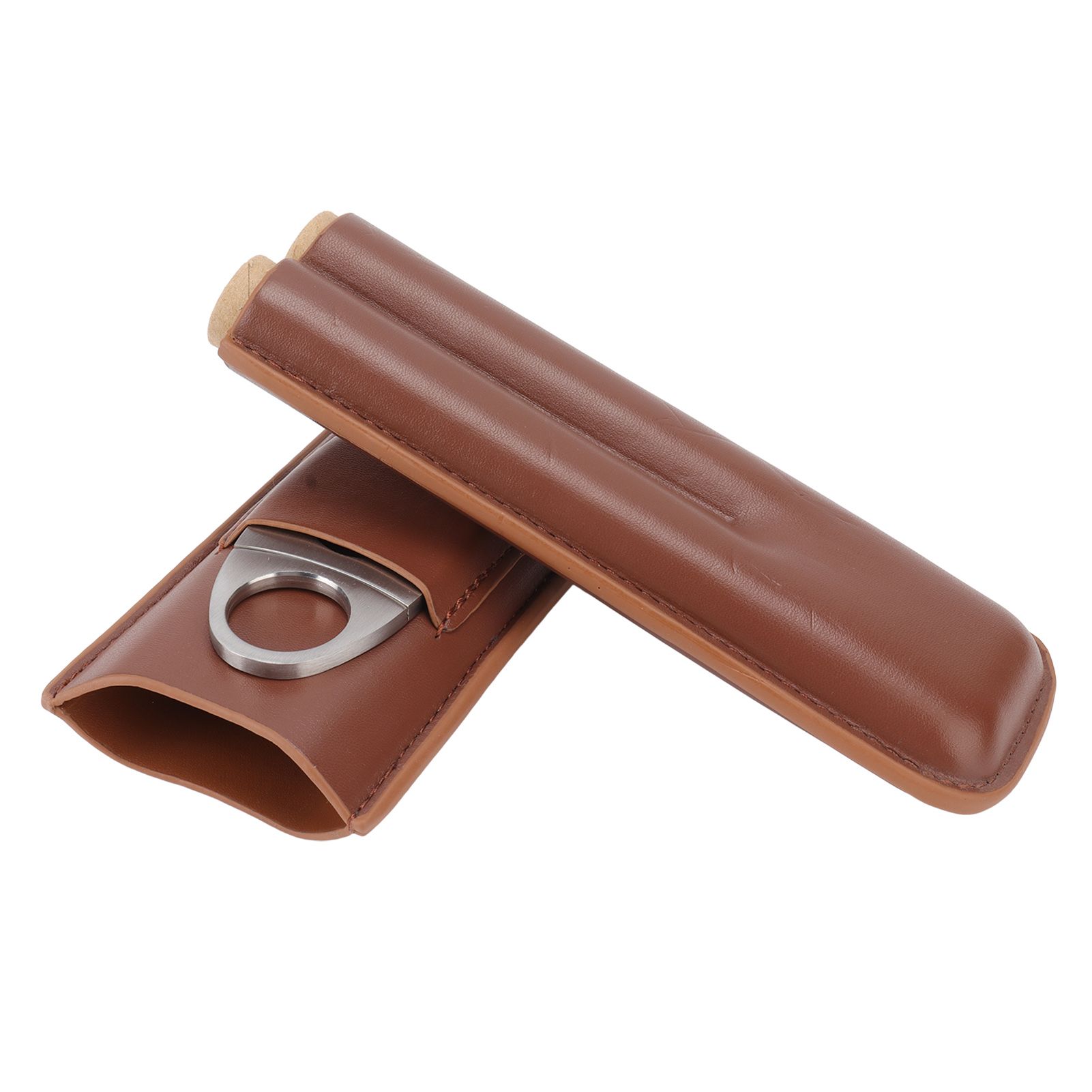 Travel Cigar Case Leather Portable with Cigar Clipper Cigar Holder for 2 Cigars Business Office - Image 7