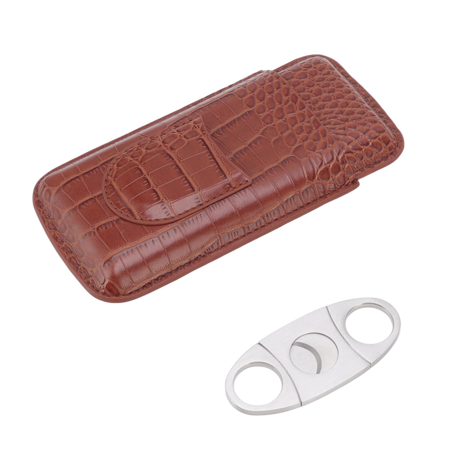 3 Finger Cigar Case High Grade Leather Travel Portable Cigar Holder with Cutter Coffee - Image 1