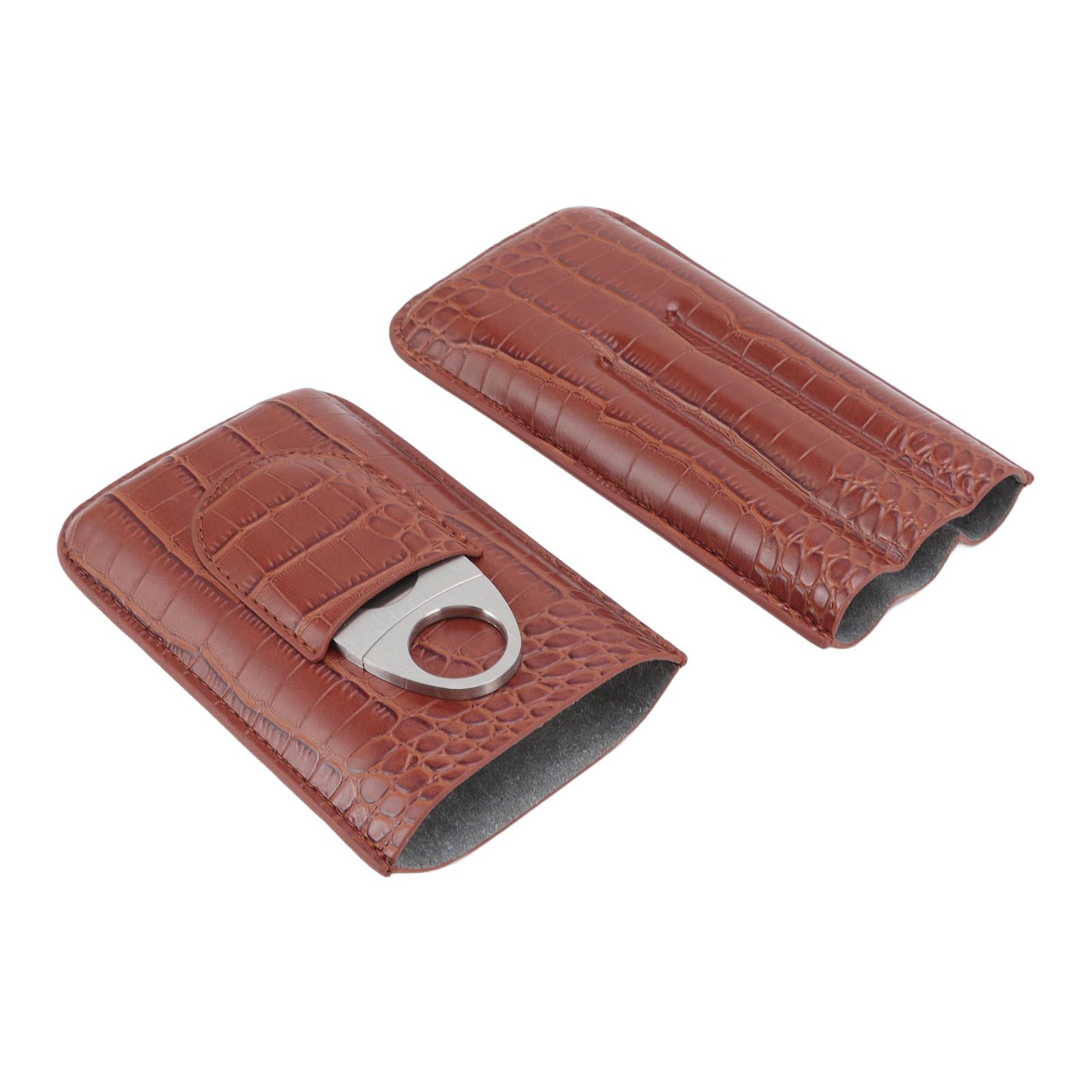 3 Finger Cigar Case High Grade Leather Travel Portable Cigar Holder with Cutter Coffee - Image 2