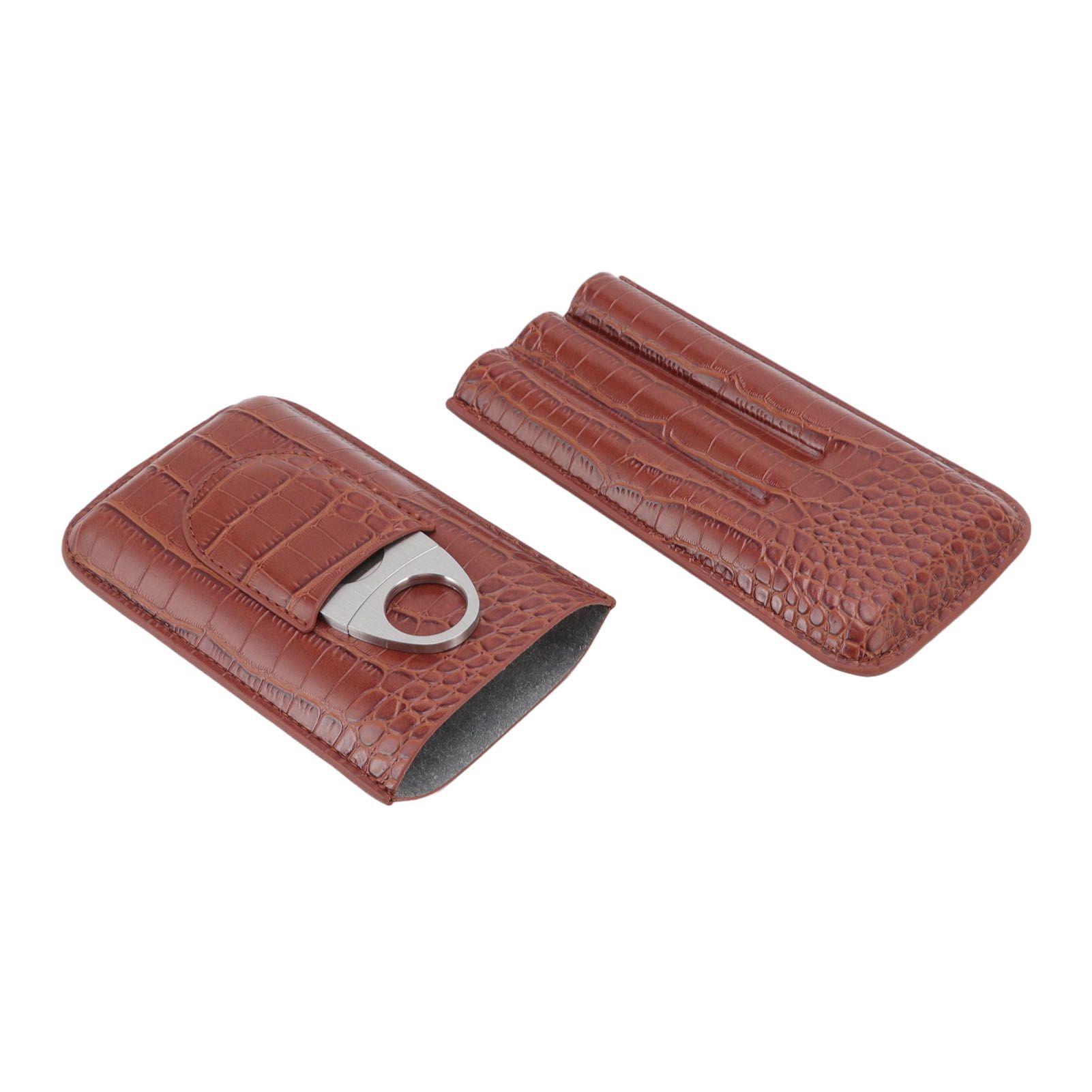3 Finger Cigar Case High Grade Leather Travel Portable Cigar Holder with Cutter Coffee - Image 3