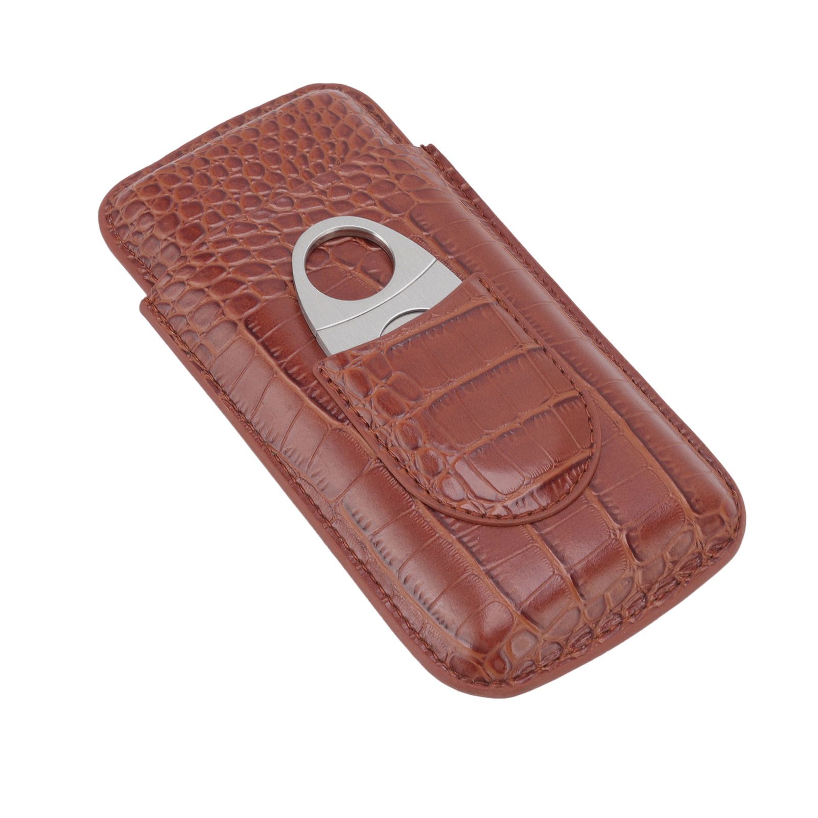 3 Finger Cigar Case High Grade Leather Travel Portable Cigar Holder with Cutter Coffee - Image 7