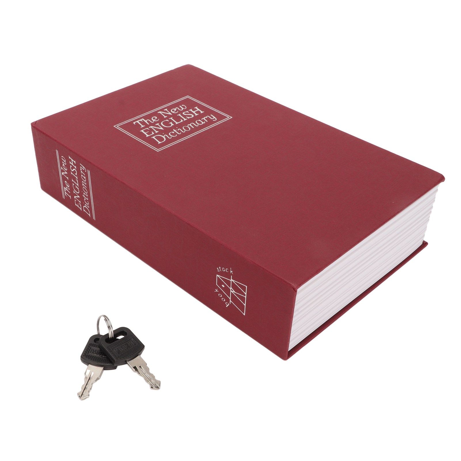 Book Safe Stainless Steel Liner Decorative ABS Material Humanized Design Protective Soft Touch Savings Bank with Key Red - Image 1