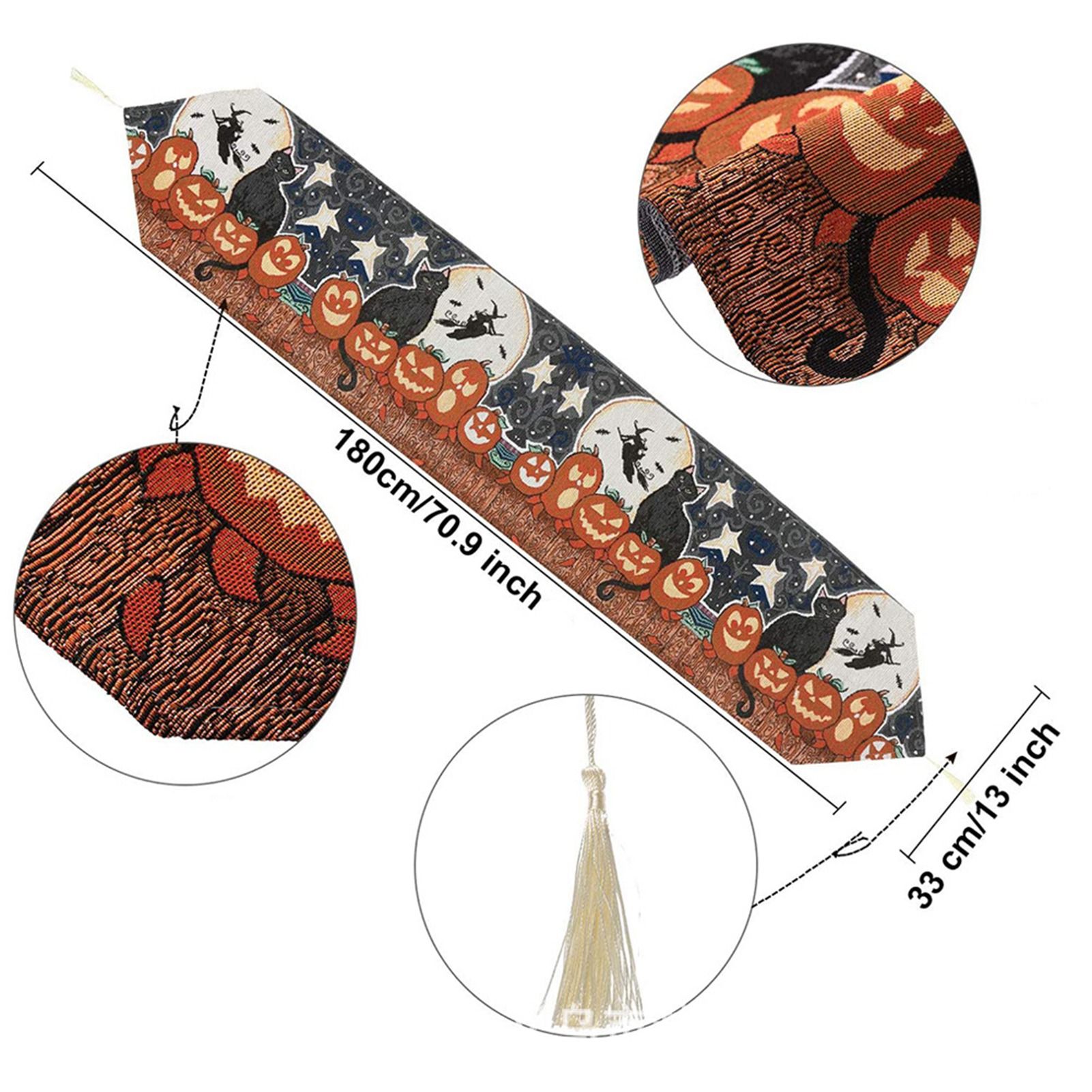 Table Runner Cotton and Linen for Halloween Decorations Home Dining Table 33x180cm - Image 7