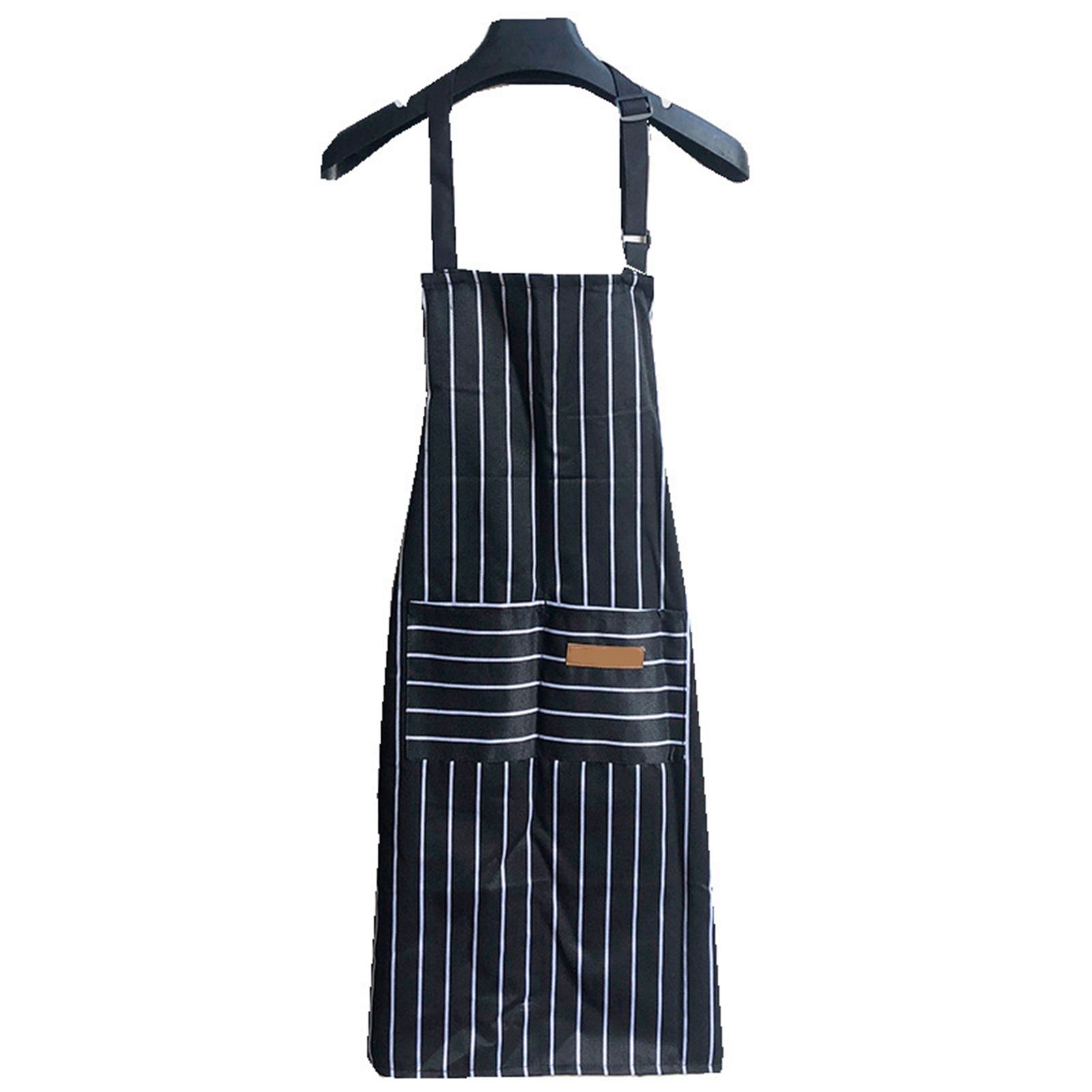 2 Pcs Kitchen Cooking Apron with 2 Pockets Adjustable Bib Chef Apron for Men Women Black Strip - Image 1