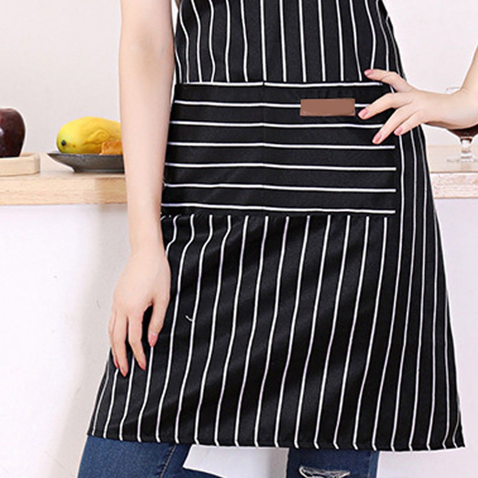2 Pcs Kitchen Cooking Apron with 2 Pockets Adjustable Bib Chef Apron for Men Women Black Strip - Image 6