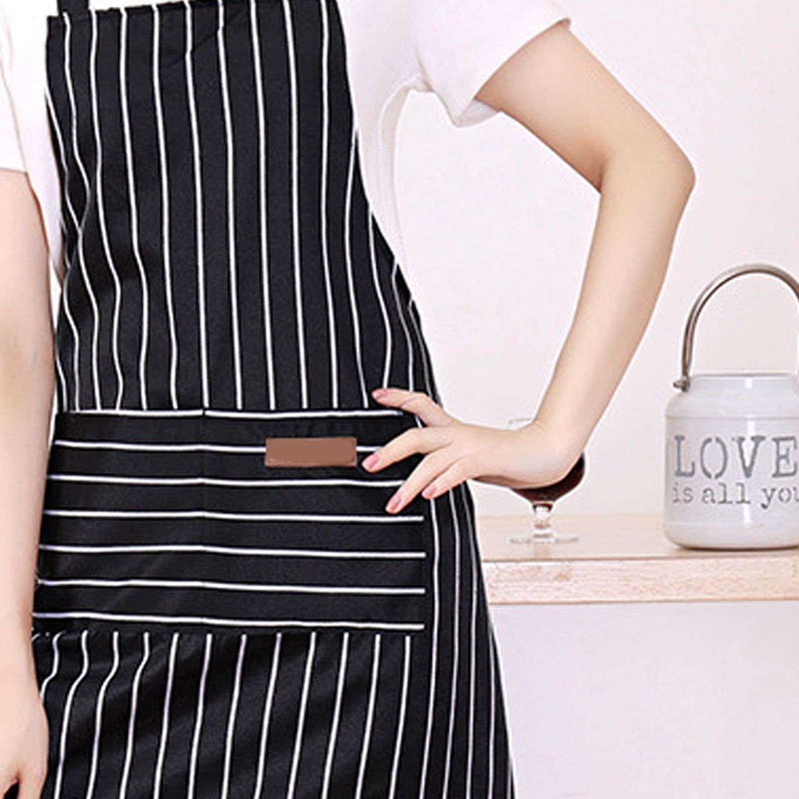 2 Pcs Kitchen Cooking Apron with 2 Pockets Adjustable Bib Chef Apron for Men Women Black Strip - Image 7