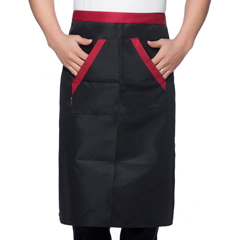 2pcs Chef Waist Apron Soft Moisture Absorbent Breathable Polyester Men's Half Apron with Pockets for Hotel Restaurant Bar Black - Image 1
