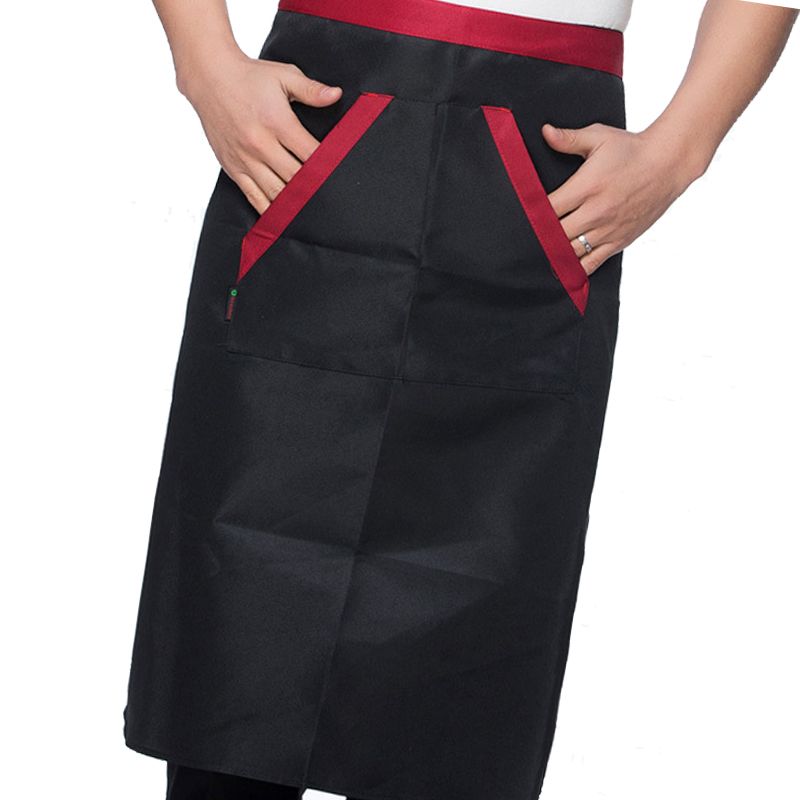 2pcs Chef Waist Apron Soft Moisture Absorbent Breathable Polyester Men's Half Apron with Pockets for Hotel Restaurant Bar Black - Image 2