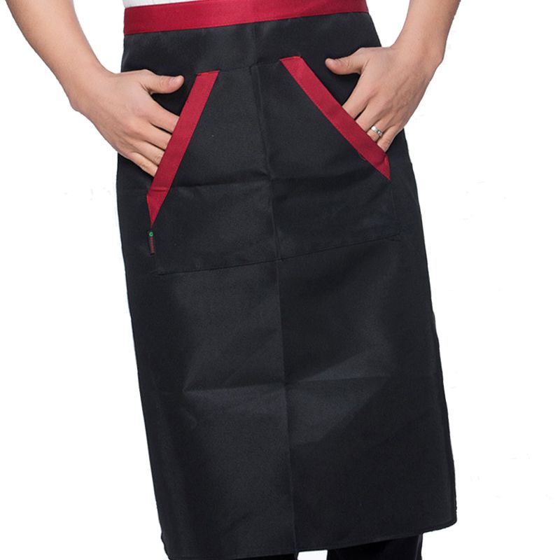 2pcs Chef Waist Apron Soft Moisture Absorbent Breathable Polyester Men's Half Apron with Pockets for Hotel Restaurant Bar Black - Image 3