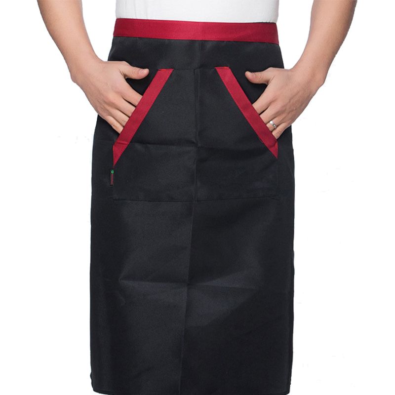 2pcs Chef Waist Apron Soft Moisture Absorbent Breathable Polyester Men's Half Apron with Pockets for Hotel Restaurant Bar Black - Image 4