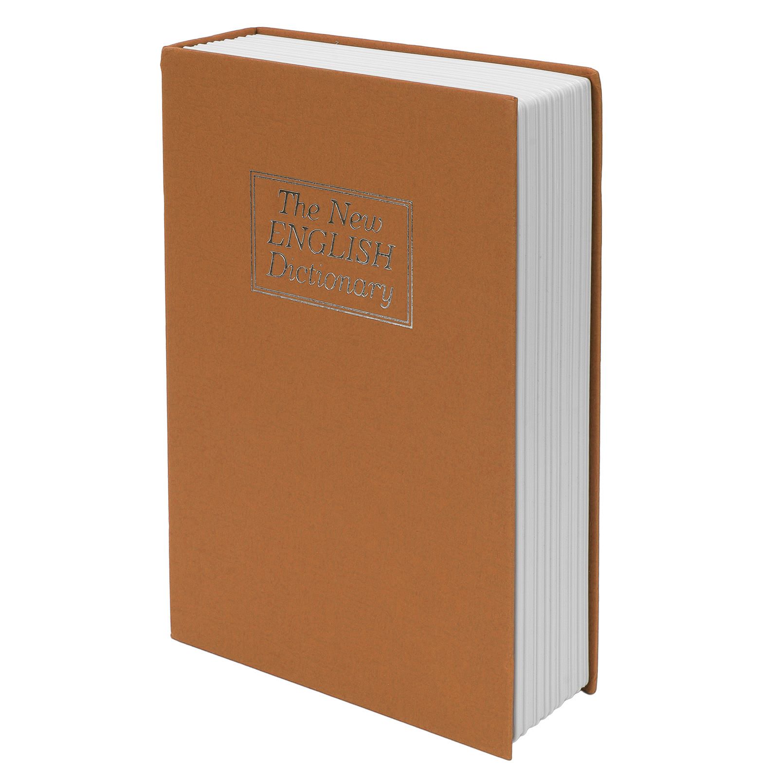 Diversion Book Safe Large Size Dictionary Style Stainless Steel Book Safe Combination Lock for Coins Card Documents Brown - Image 1