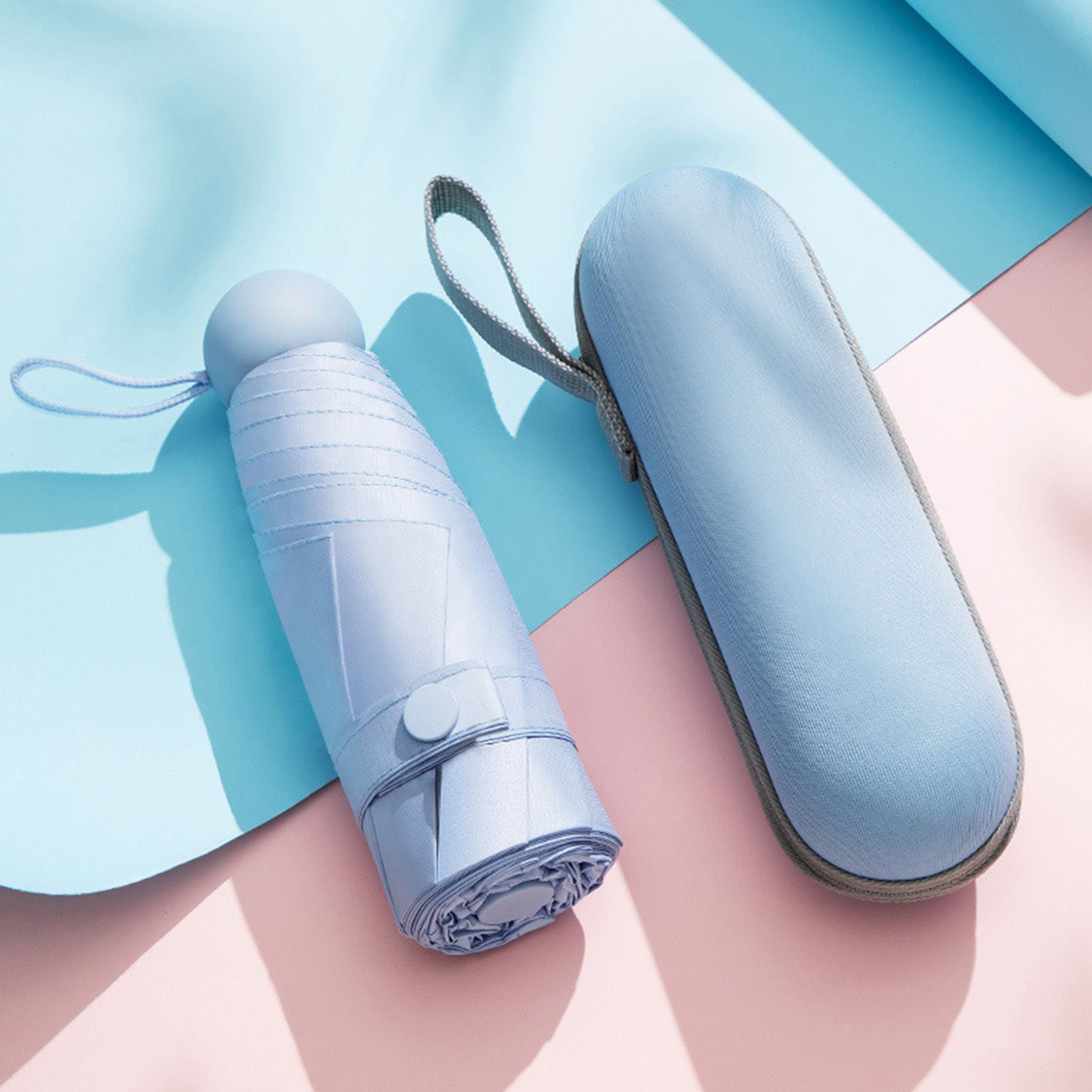 Capsule Umbrella Mini Pocket UV Resistant 2 Use 5 Section 8 Edged Outdoor Accessories Blue - Image 6