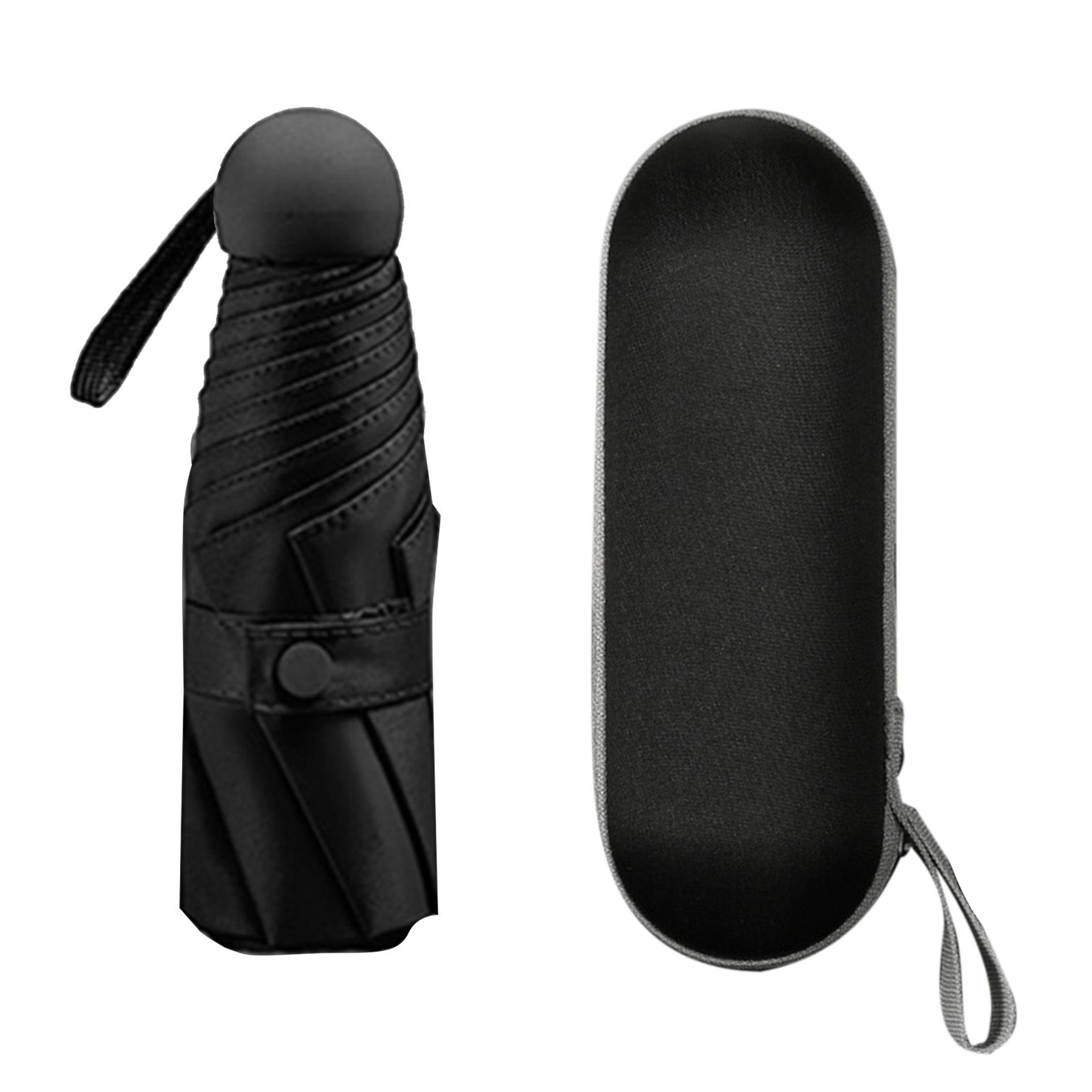 Capsule Umbrella Mini Pocket UV Resistant 2 Use 5 Section 8 Edged Outdoor Accessories Black - Image 1