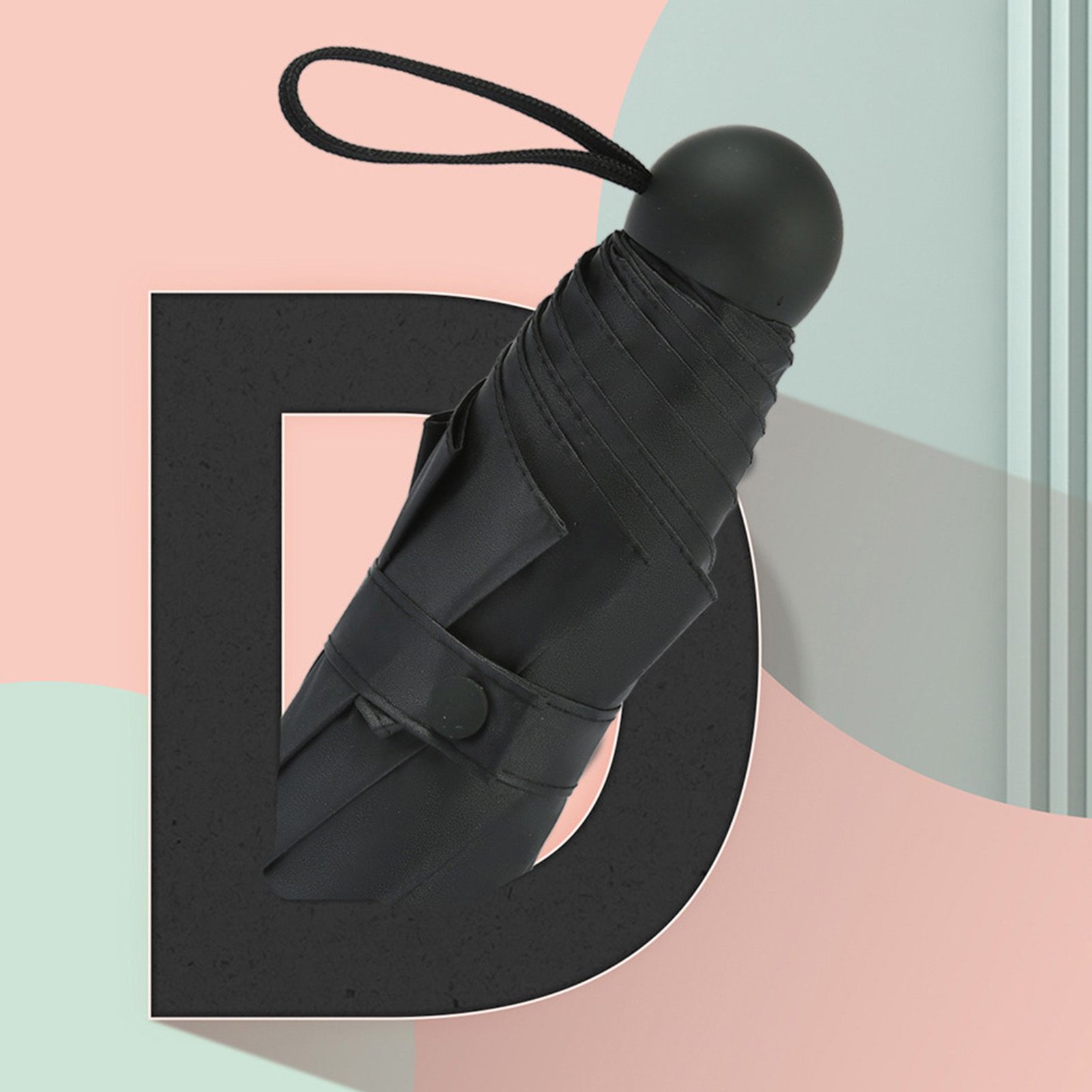 Capsule Umbrella Mini Pocket UV Resistant 2 Use 5 Section 8 Edged Outdoor Accessories Black - Image 6