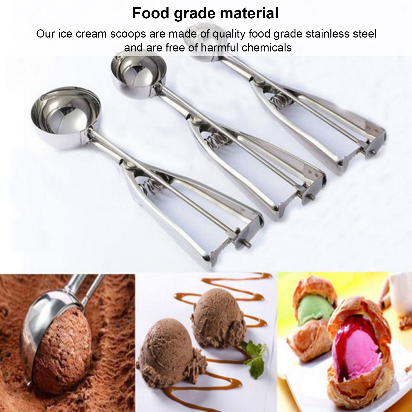Stainless Steel Ice Cream Scoop Manual Ice Cream Ball Digger Scoop Kitchen Accessories 6cm/2.4in - Image 2