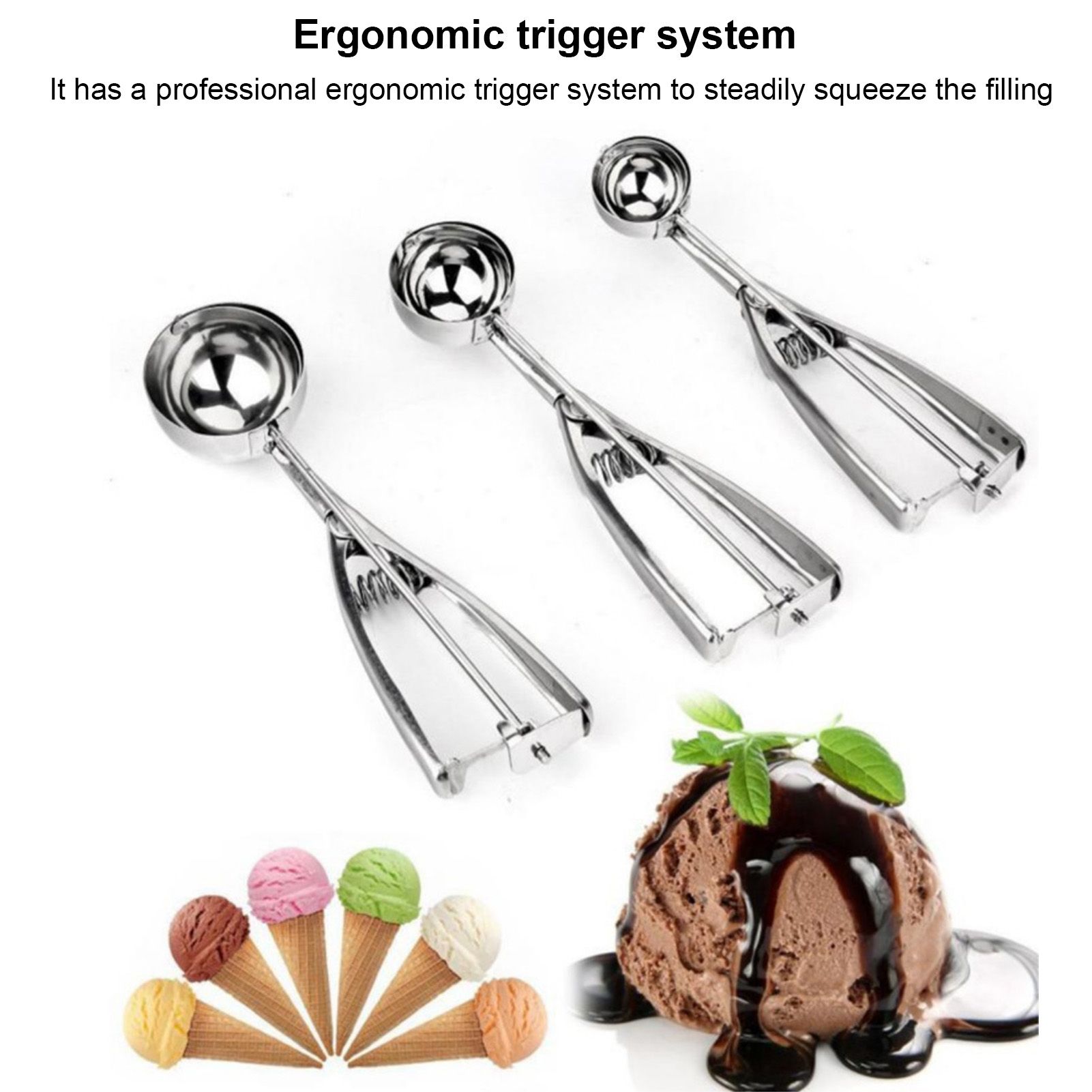 Stainless Steel Ice Cream Scoop Manual Ice Cream Ball Digger Scoop Kitchen Accessories 6cm/2.4in - Image 4