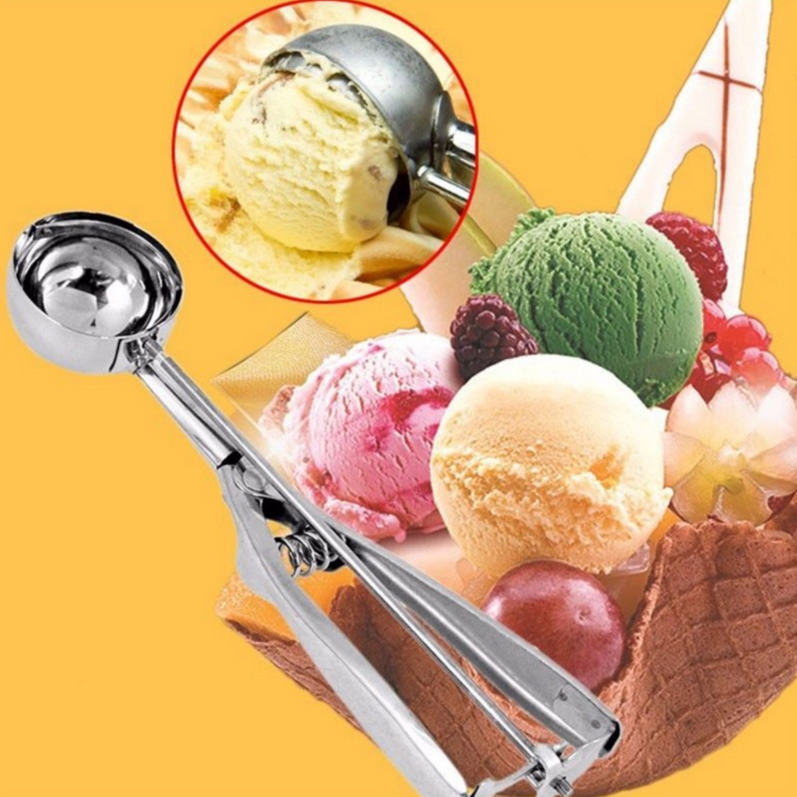 Stainless Steel Ice Cream Scoop Manual Ice Cream Ball Digger Scoop Kitchen Accessories 6cm/2.4in - Image 5