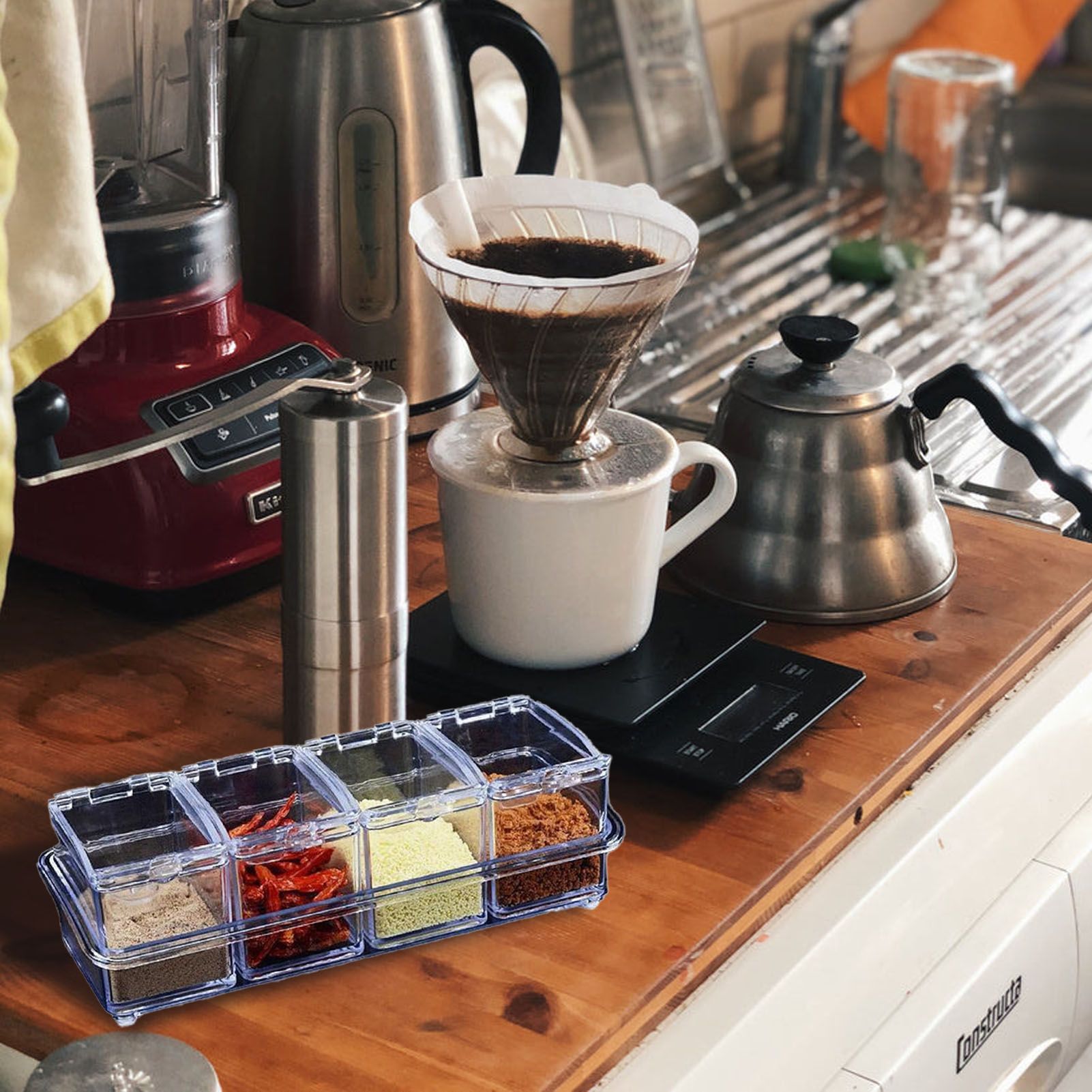 Kitchen Seasoning Jar Set Acrylic Condiment Storage Box Transparent Salt Sugar Spice Jar Set - Image 3