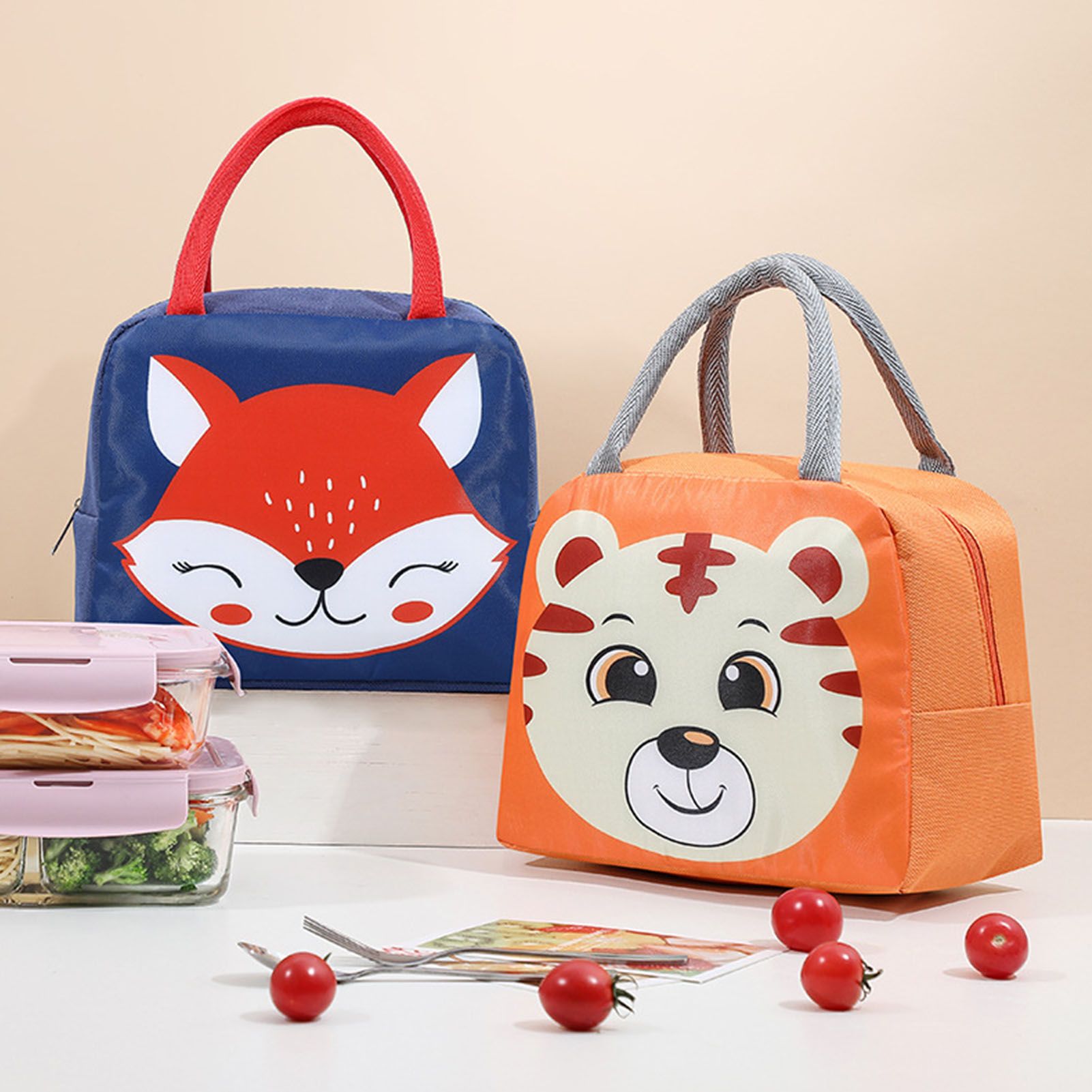 Lunch Bag Cute Cartoon Animal Pattern Waterproof Large Capacity Portable Thermal Insulation Lunch Box Bag for Women Men Fox - Image 3