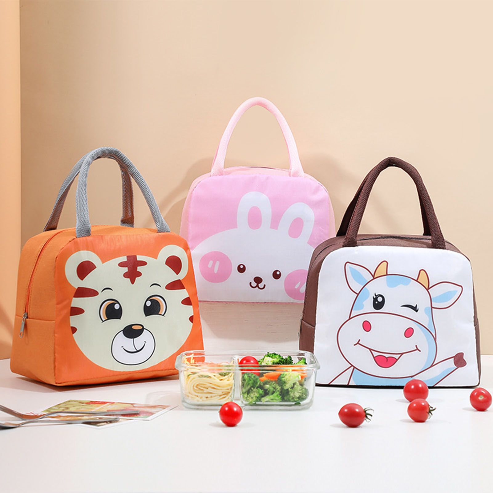 Lunch Bag Cute Cartoon Animal Pattern Waterproof Large Capacity Portable Thermal Insulation Lunch Box Bag for Women Men Tiger - Image 2