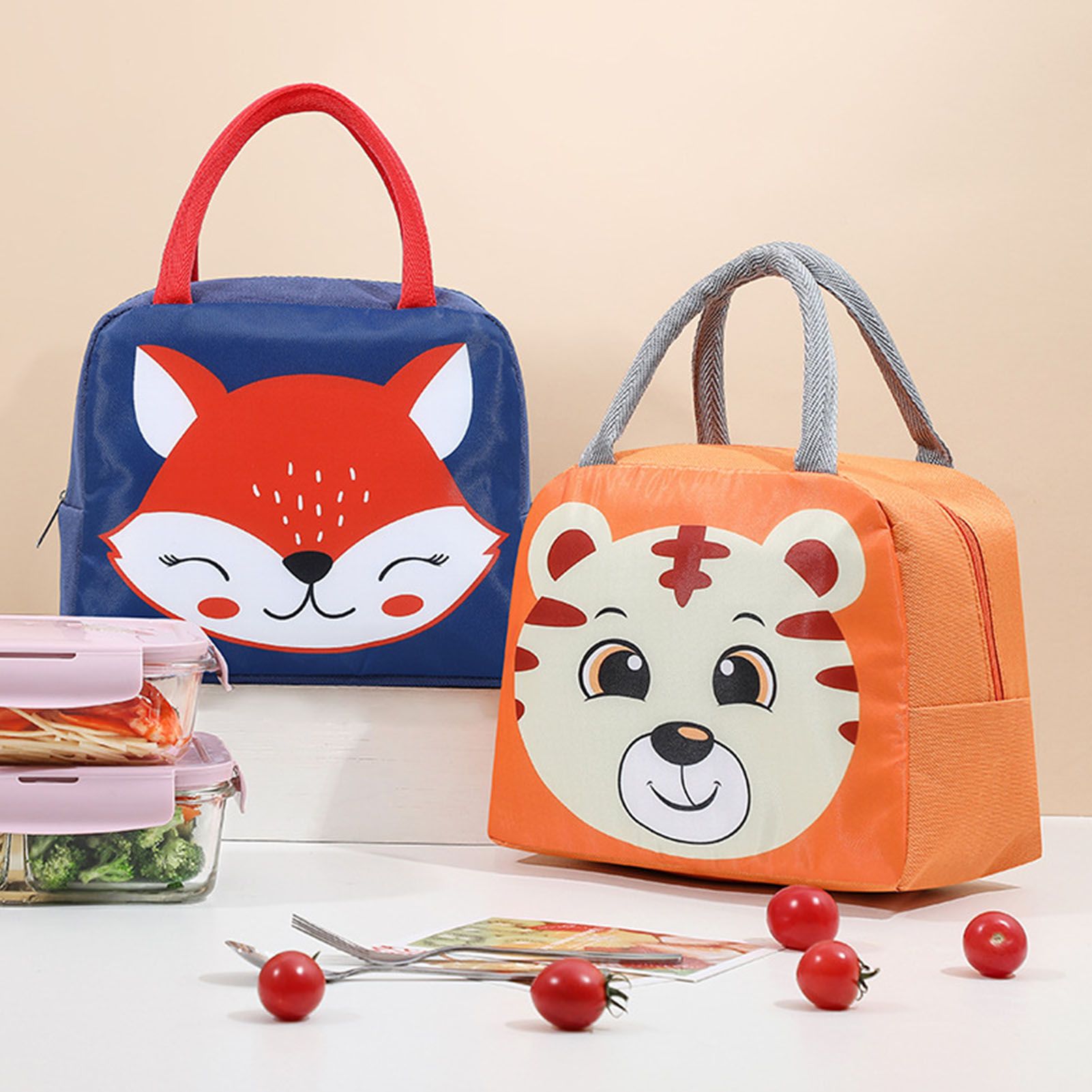 Lunch Bag Cute Cartoon Animal Pattern Waterproof Large Capacity Portable Thermal Insulation Lunch Box Bag for Women Men Tiger - Image 3