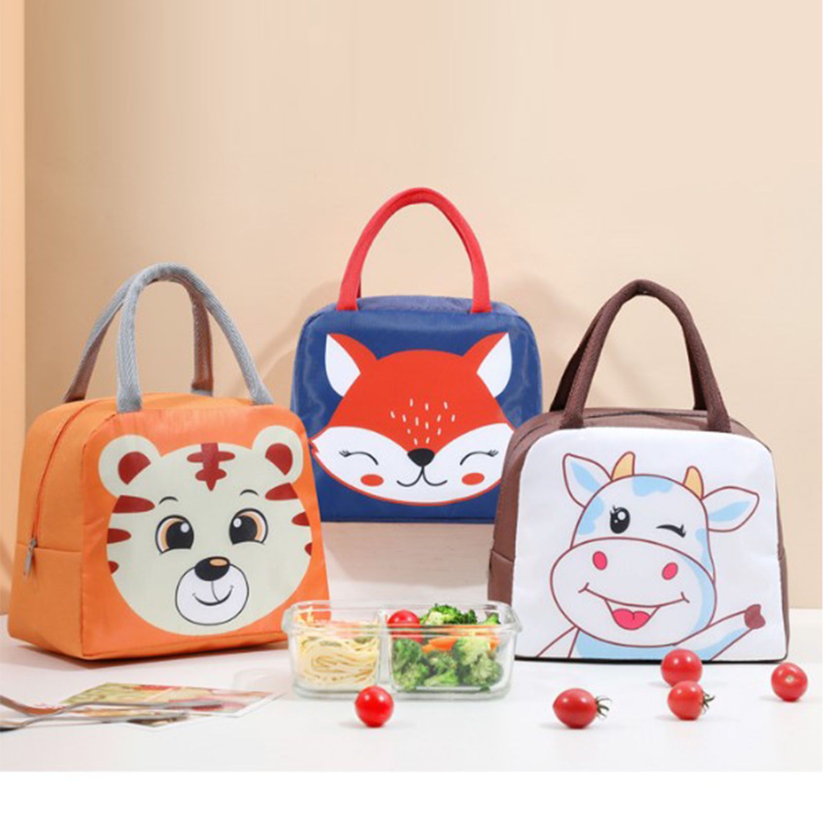 Lunch Bag Cute Cartoon Animal Pattern Waterproof Large Capacity Portable Thermal Insulation Lunch Box Bag for Women Men Tiger - Image 4