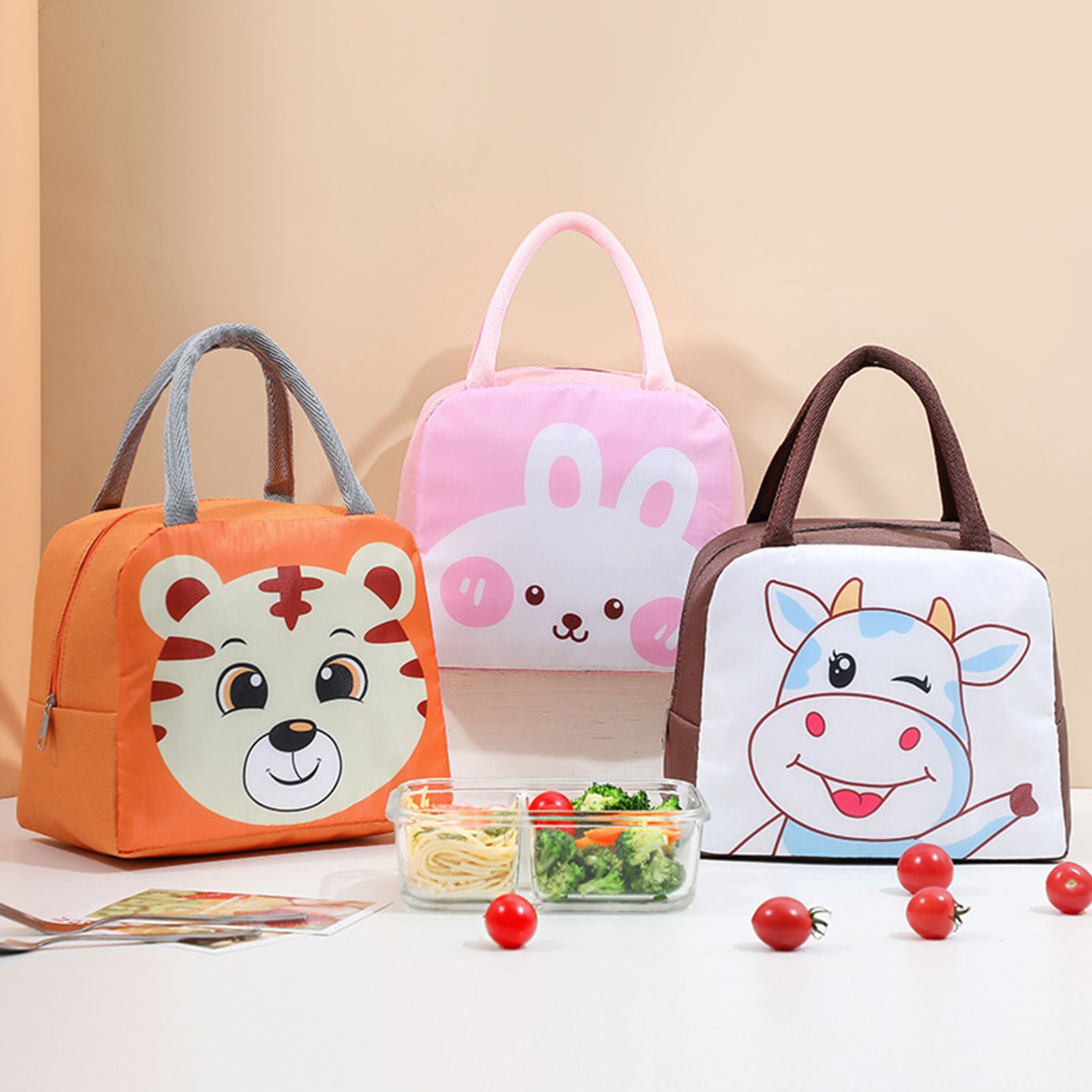 Lunch Bag Cute Cartoon Animal Pattern Waterproof Large Capacity Portable Thermal Insulation Lunch Box Bag for Women Men Rabbit - Image 2