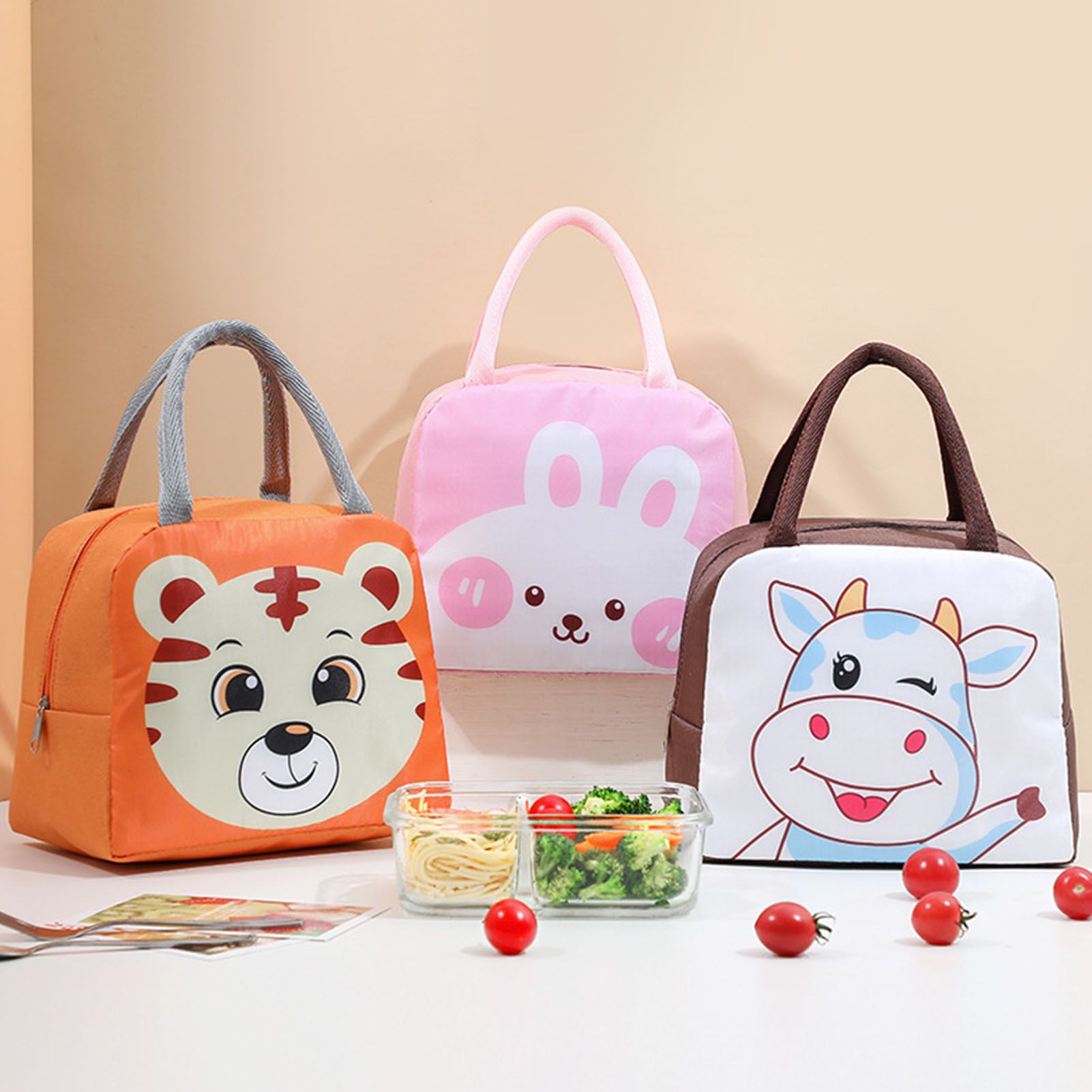 Lunch Bag Cute Cartoon Animal Pattern Waterproof Large Capacity Portable Thermal Insulation Lunch Box Bag for Women Men Cows - Image 2