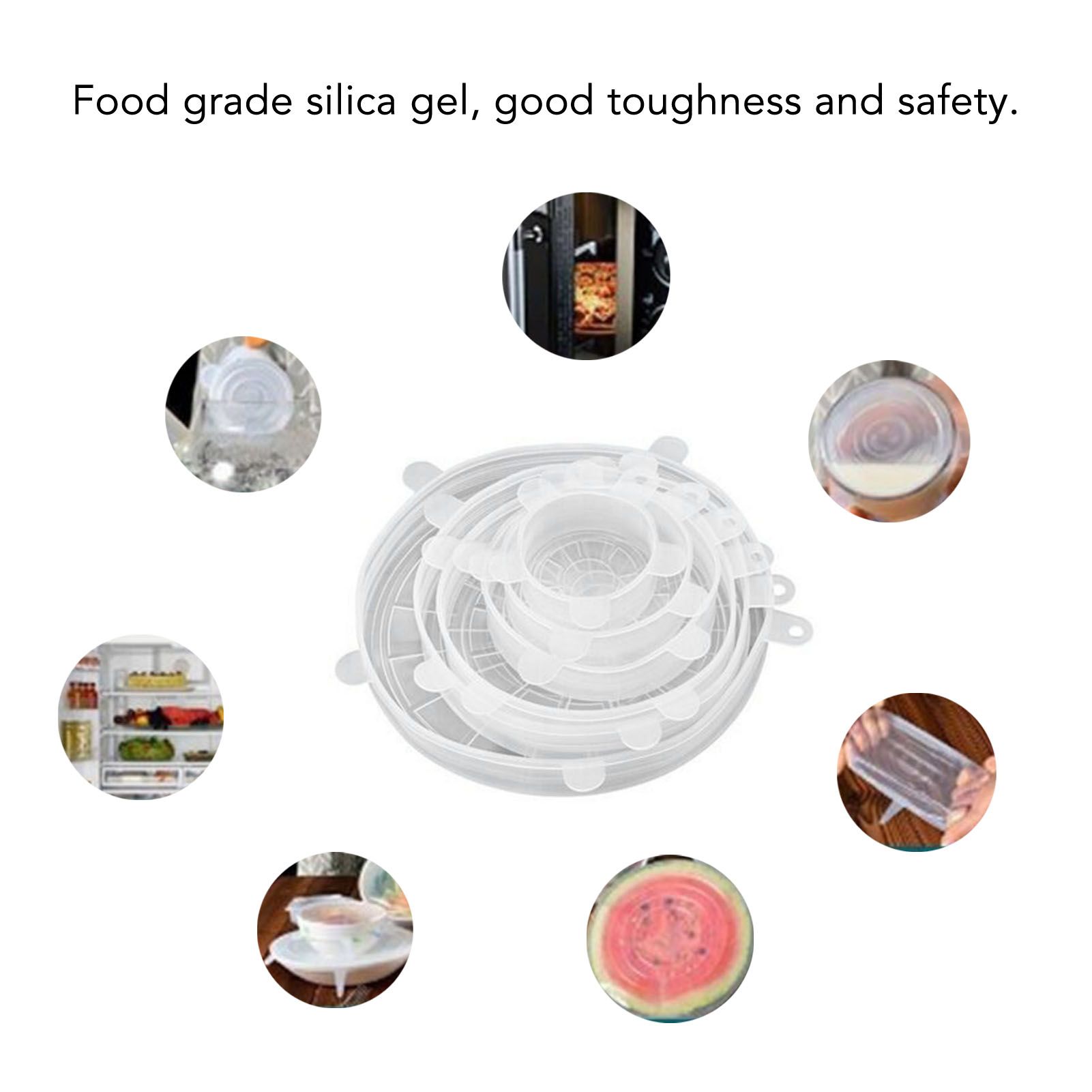 6 Pcs Silicone Stretch Lids High Temperature Resistance Round Reusable Silicone Lids for Refrigerator Microwave Oven Silicone Cover 6 Pcs - Image 4