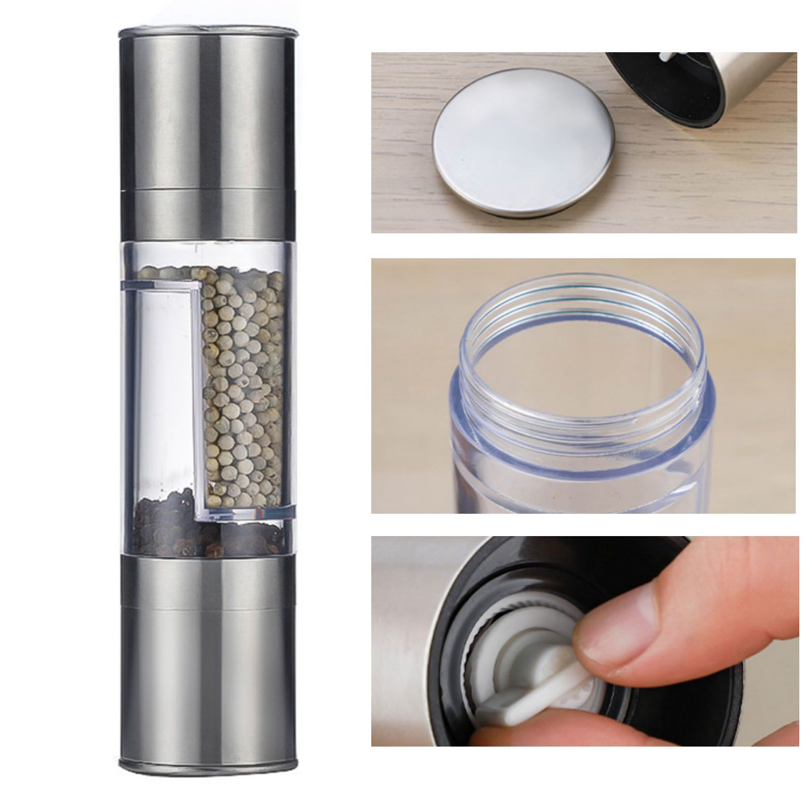 Salt and Pepper Grinder Stainless Steel Dual Head Adjustable Grind Size Manual Spice Grinder for Home Kitchen Grinder - Image 2