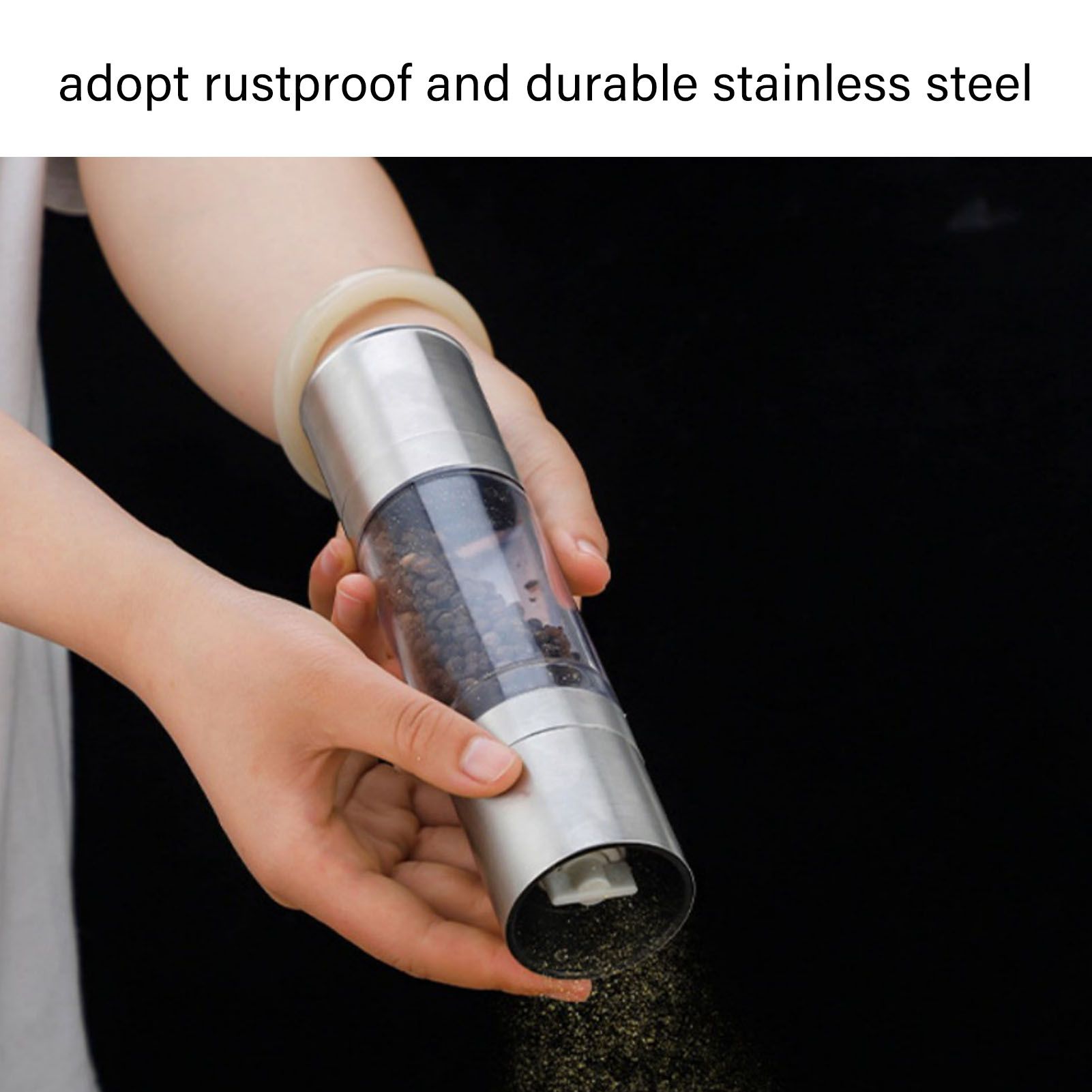 Salt and Pepper Grinder Stainless Steel Dual Head Adjustable Grind Size Manual Spice Grinder for Home Kitchen Grinder - Image 3