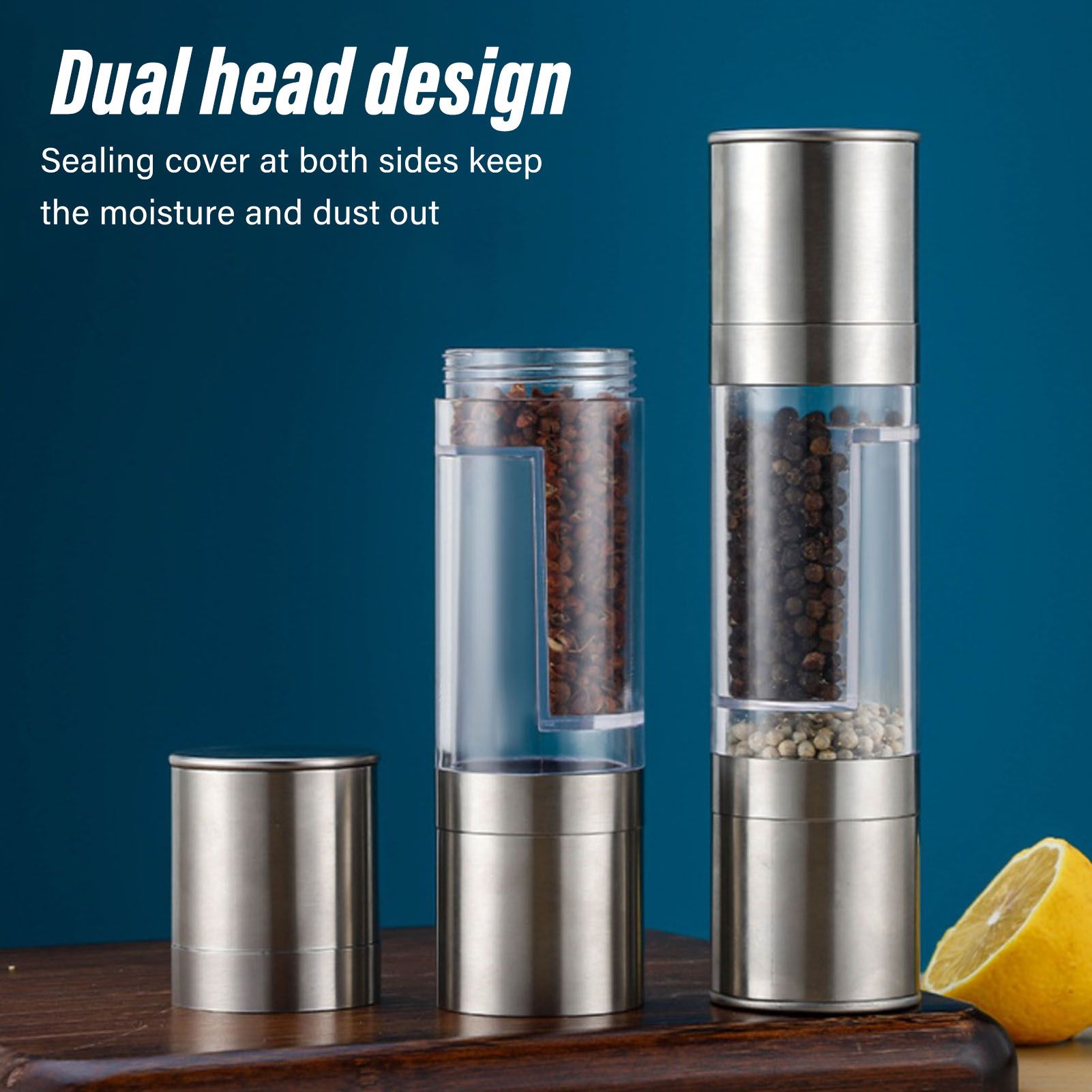 Salt and Pepper Grinder Stainless Steel Dual Head Adjustable Grind Size Manual Spice Grinder for Home Kitchen Grinder - Image 4