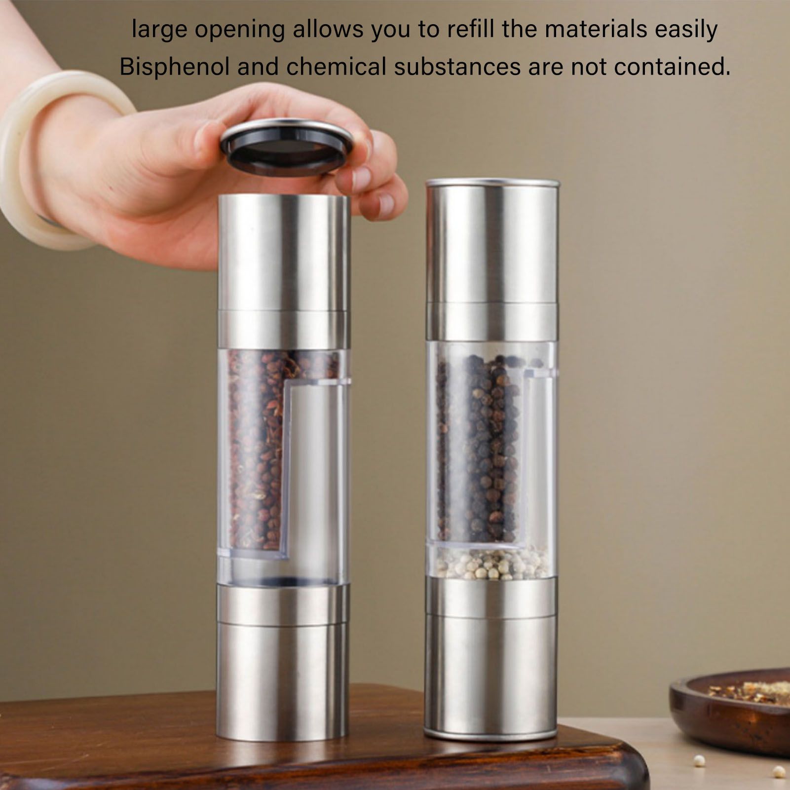 Salt and Pepper Grinder Stainless Steel Dual Head Adjustable Grind Size Manual Spice Grinder for Home Kitchen Grinder - Image 5