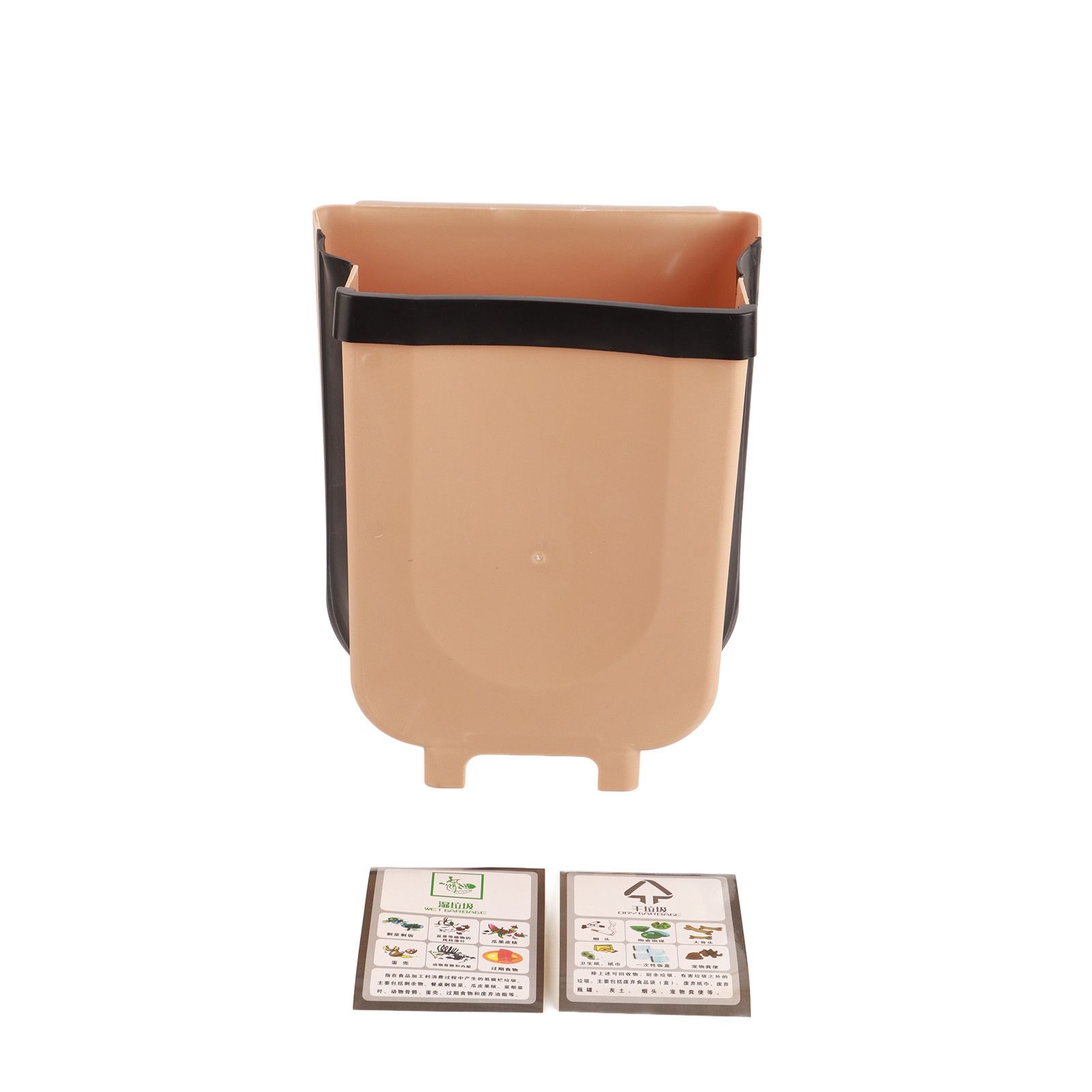 Collapsible Hanging Kitchen Waste Bin 9L Plastic Kitchen Folding Trash Can with Fixing Bracket for Bedroom Office Coffee - Image 1