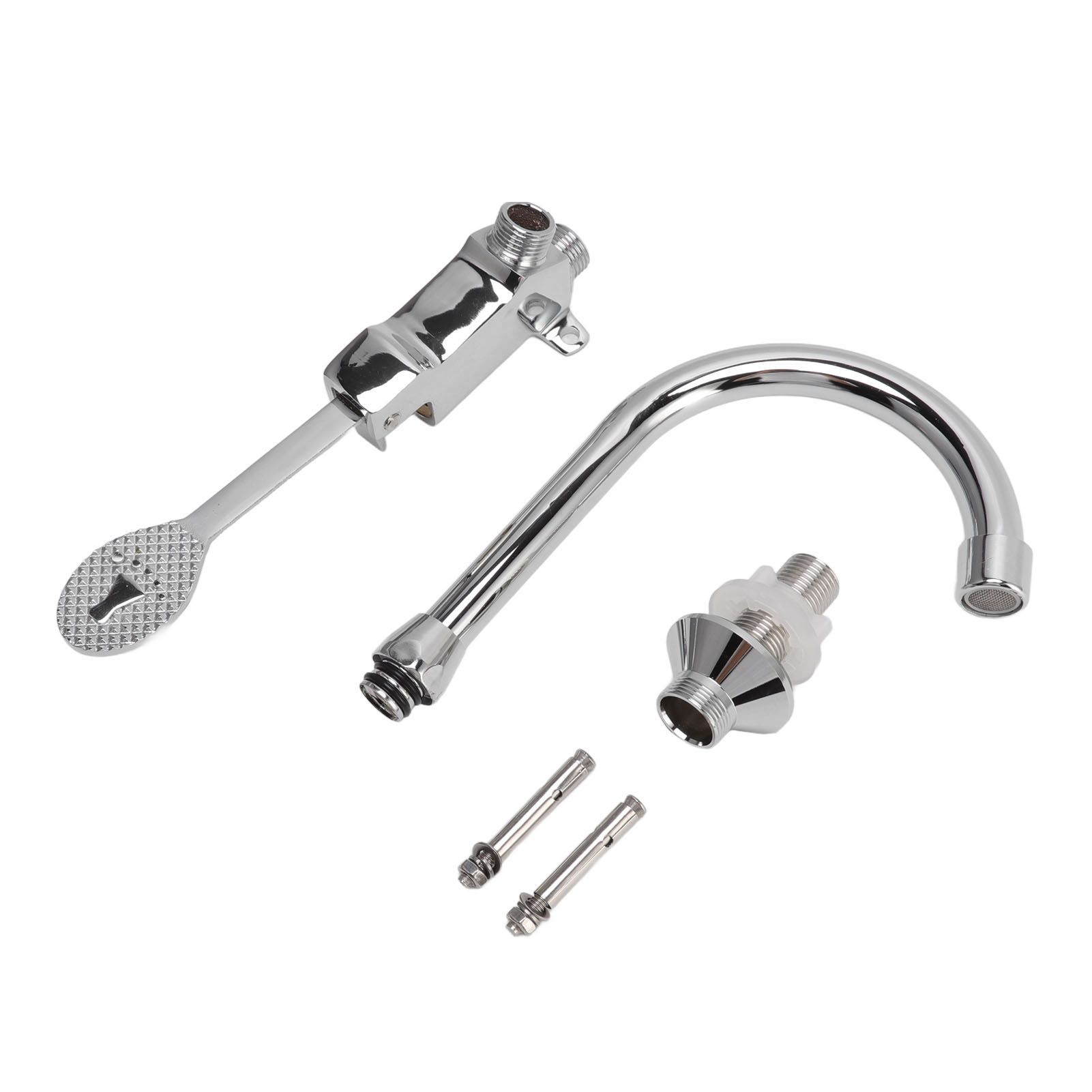 Foot Pedal Faucet Set Stainless Steel Hands Free Silver Touchless Floor Mount Foot Control Water Tap Kit - Image 1