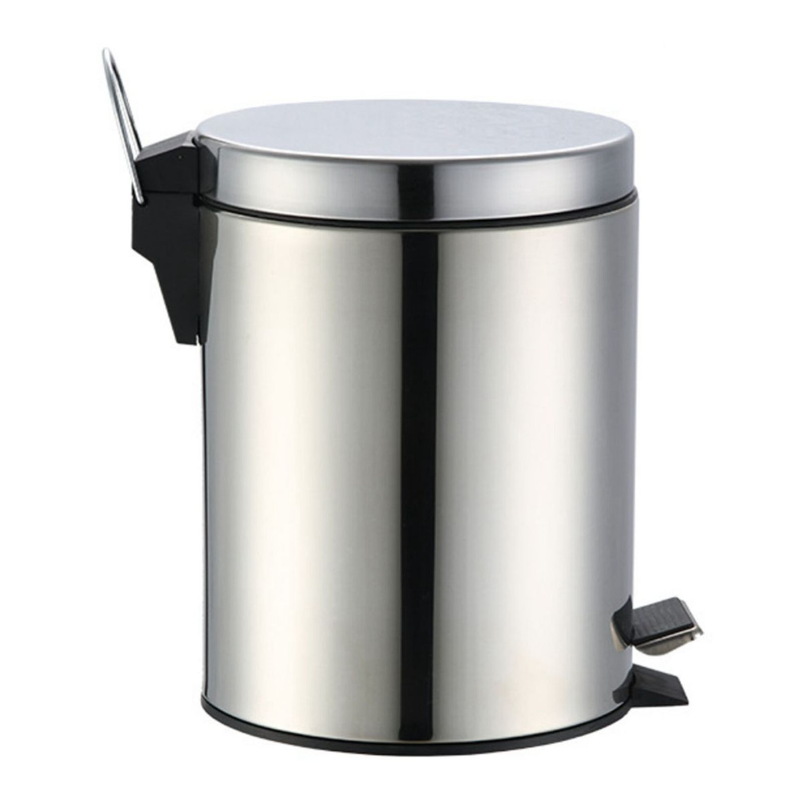 Stainless Steel Trash Can Silent Ergonomic Handle Kitchen Garbage Can with Antislip Footrest for Bedroom Living Room 5L - Image 1
