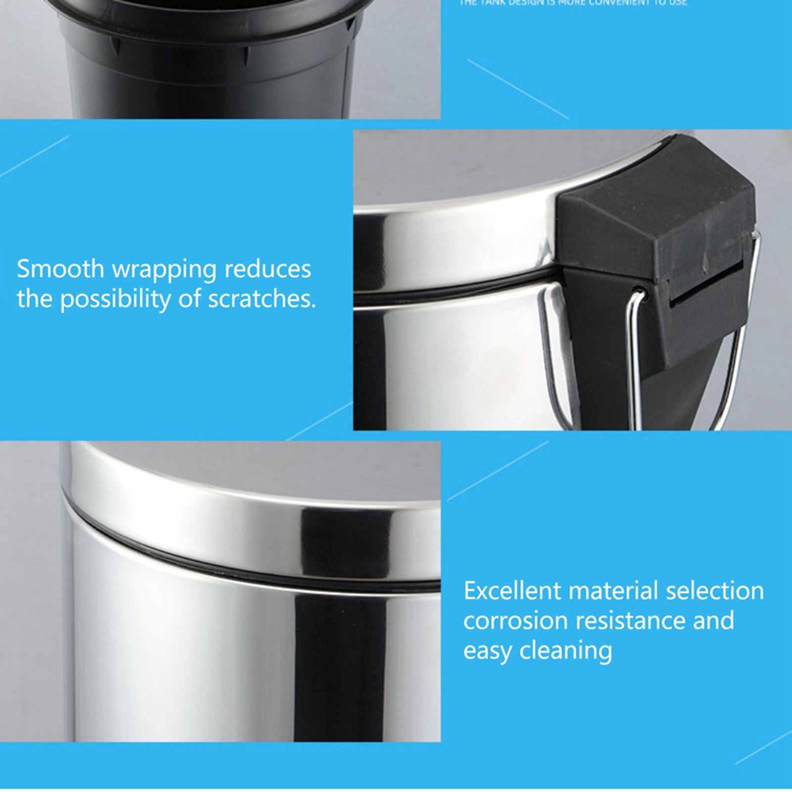 Stainless Steel Trash Can Silent Ergonomic Handle Kitchen Garbage Can with Antislip Footrest for Bedroom Living Room 5L - Image 7