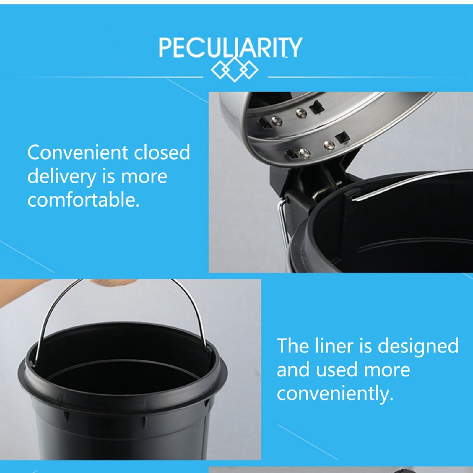 Stainless Steel Trash Can Silent Ergonomic Handle Kitchen Garbage Can with Antislip Footrest for Bedroom Living Room 5L - Image 8