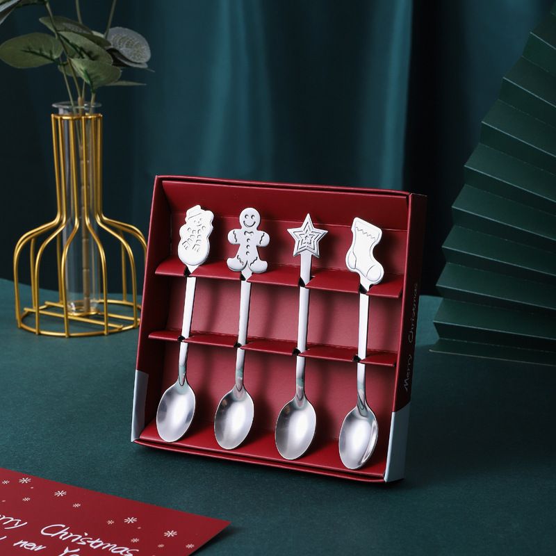 Coffee Spoon Set Stainless Steel Dessert Cake Spoon for Christmas Gifts Family Friends Silver - Image 4