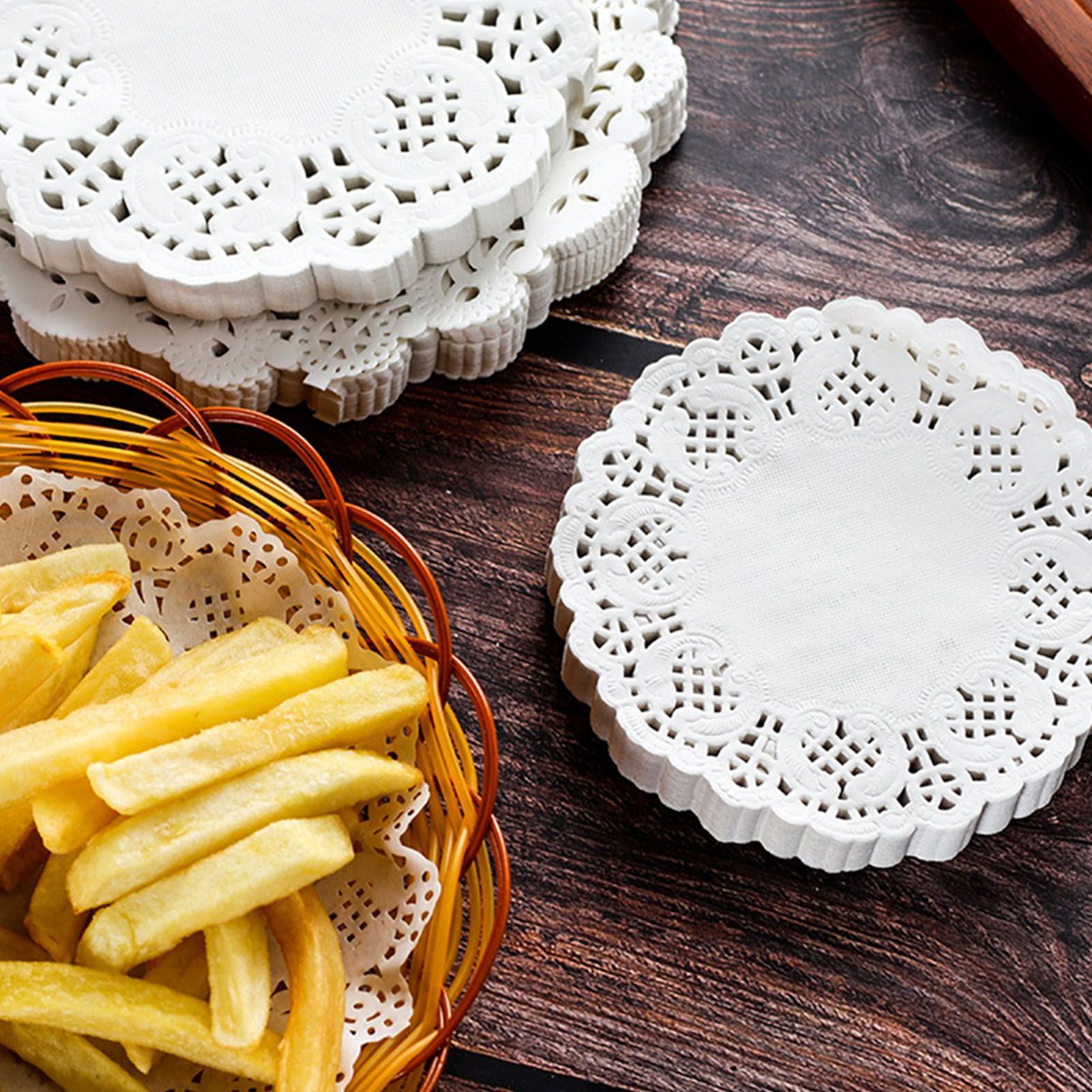 150pcs White Lace Round Paper Doilies Disposable Hollow Flower Oil Absorbing Paper for Fried Food Pizza Desserts Cake 150pcs Oil Absorbing Paper - Image 7