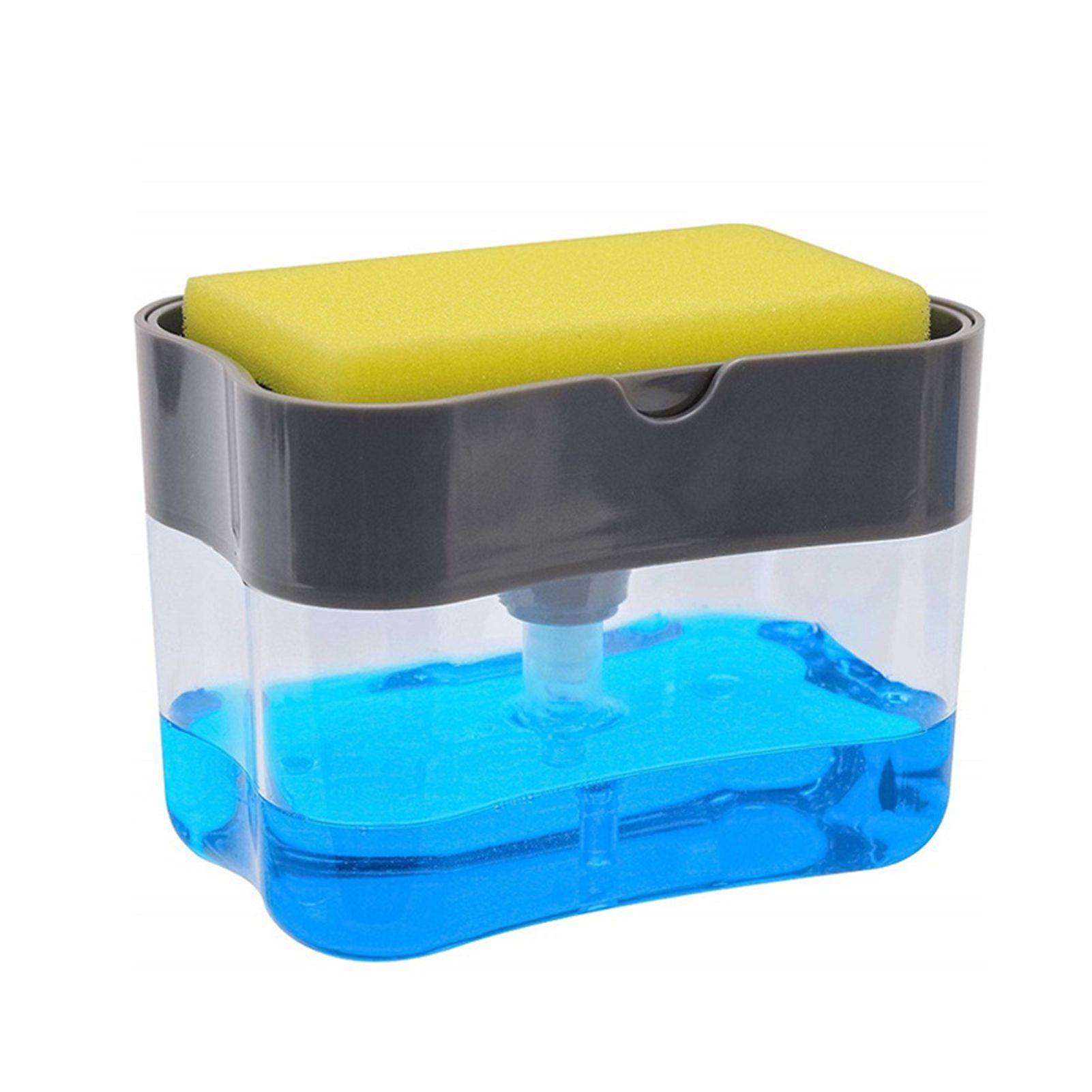 Dish Soap Dispenser Press Design Automatically Liquid Dispenser Box Sponge Holder Soap Dispenser for Home Kitchen Grey - Image 1