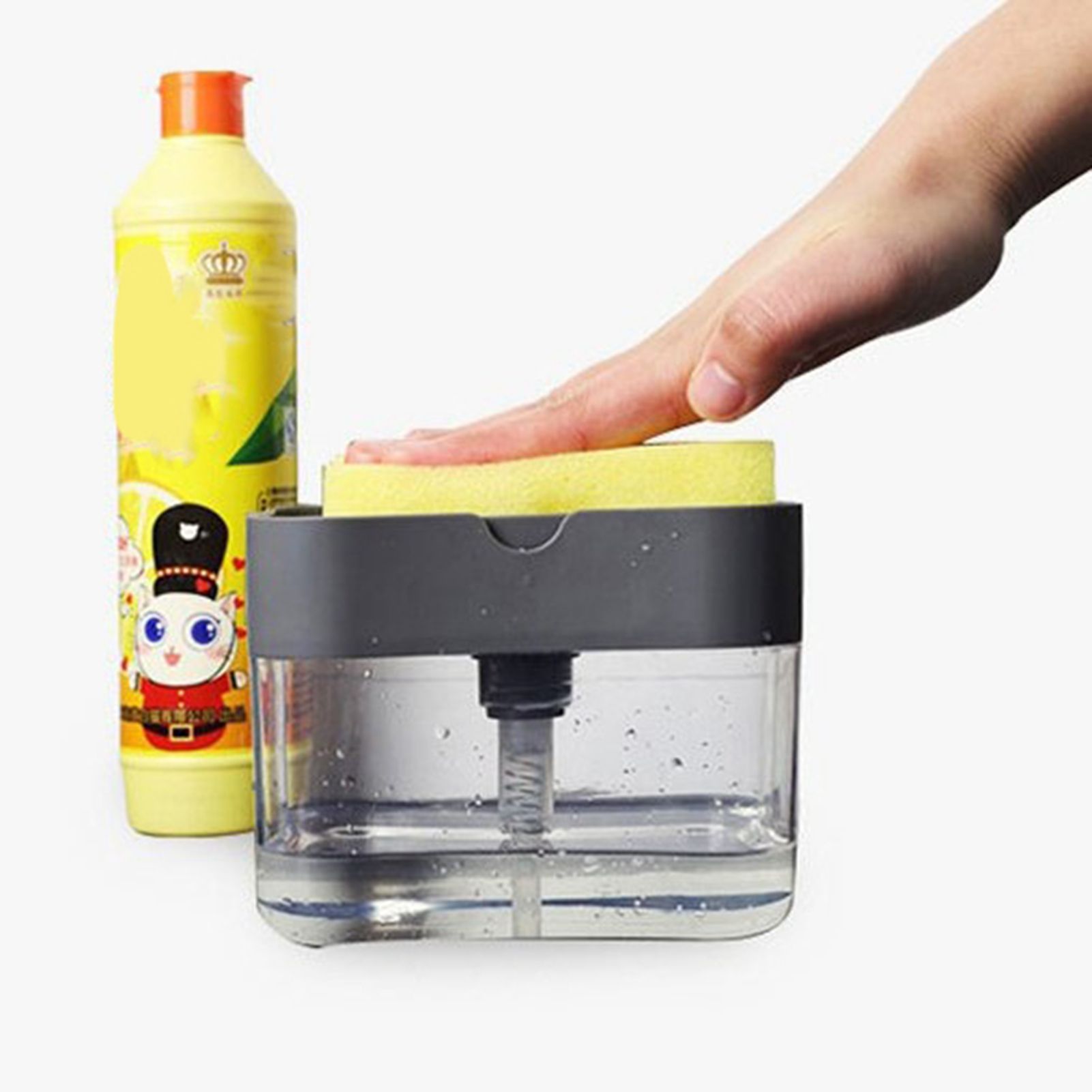 Dish Soap Dispenser Press Design Automatically Liquid Dispenser Box Sponge Holder Soap Dispenser for Home Kitchen Grey - Image 5