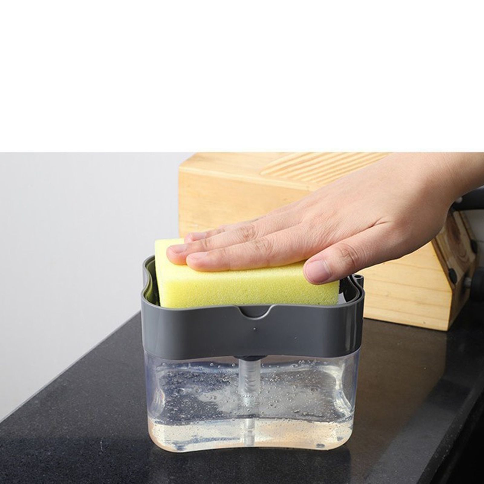 Dish Soap Dispenser Press Design Automatically Liquid Dispenser Box Sponge Holder Soap Dispenser for Home Kitchen Grey - Image 7