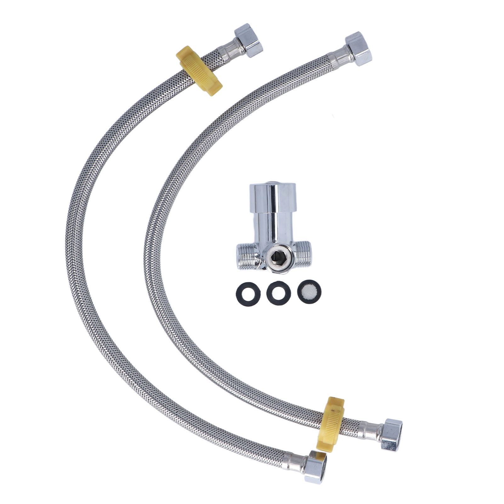 G1/2 Thread Thermostatic Mixer Valve Stainless Steel Hot Cold Water Mixing Tempered Valve with Dual Hoses for Pedal Control Tap - Image 1