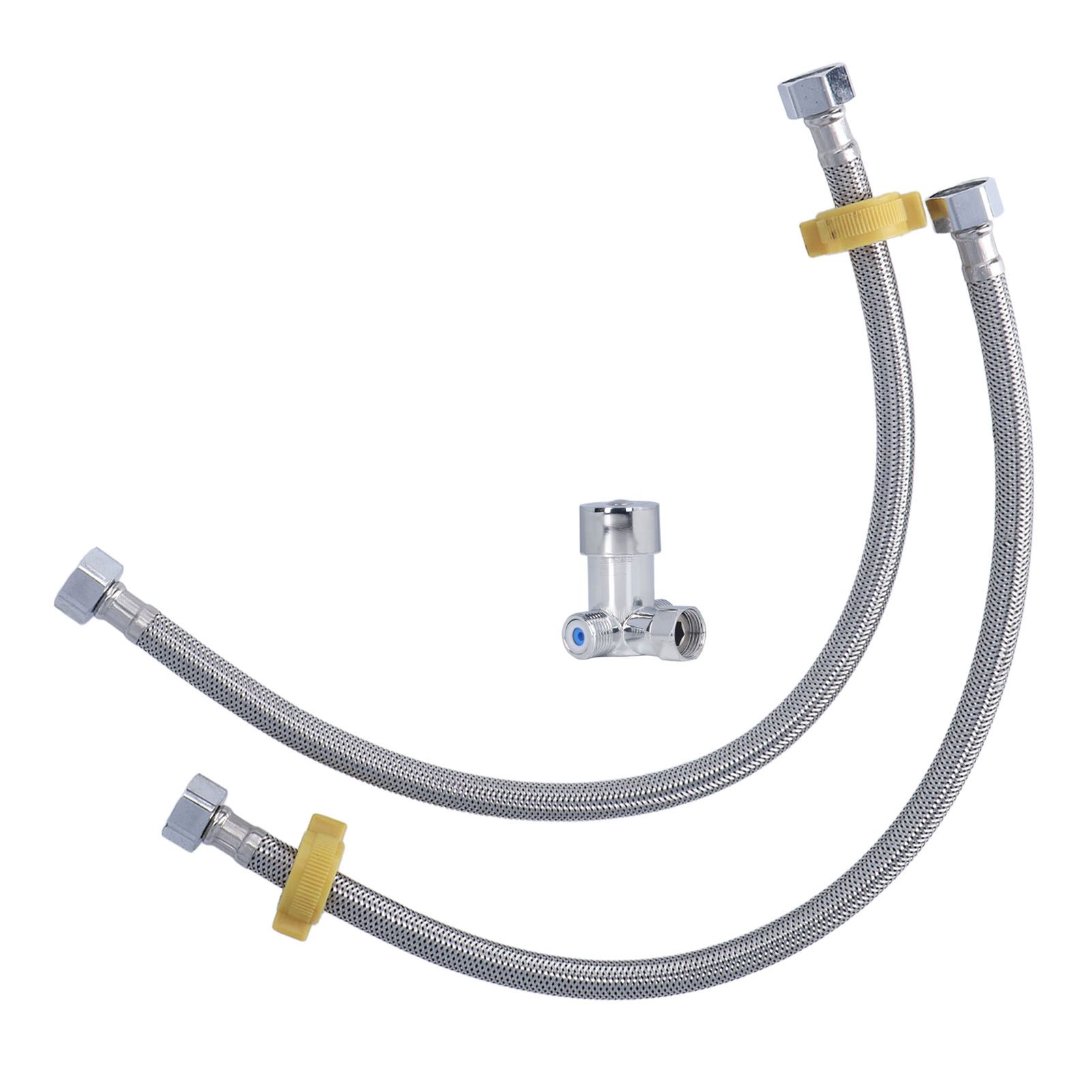 G1/2 Thread Thermostatic Mixer Valve Stainless Steel Hot Cold Water Mixing Tempered Valve with Dual Hoses for Pedal Control Tap - Image 3