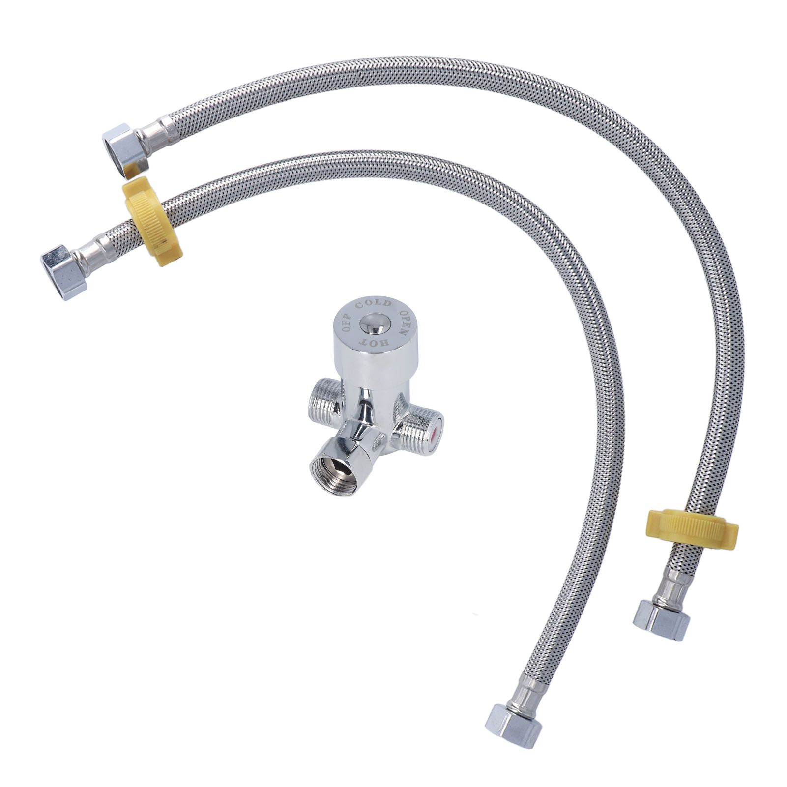 G1/2 Thread Thermostatic Mixer Valve Stainless Steel Hot Cold Water Mixing Tempered Valve with Dual Hoses for Pedal Control Tap - Image 4