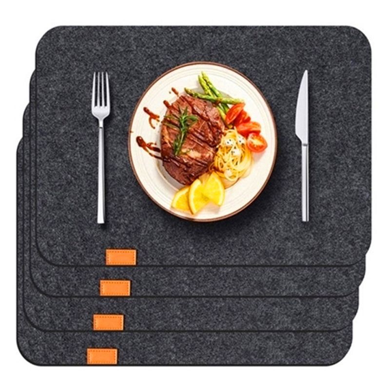 Placemat Cup Mat Set Felt Heat Insulation with Fork Bag Tableware Mat for Home Kitchen Dark Gray - Image 5